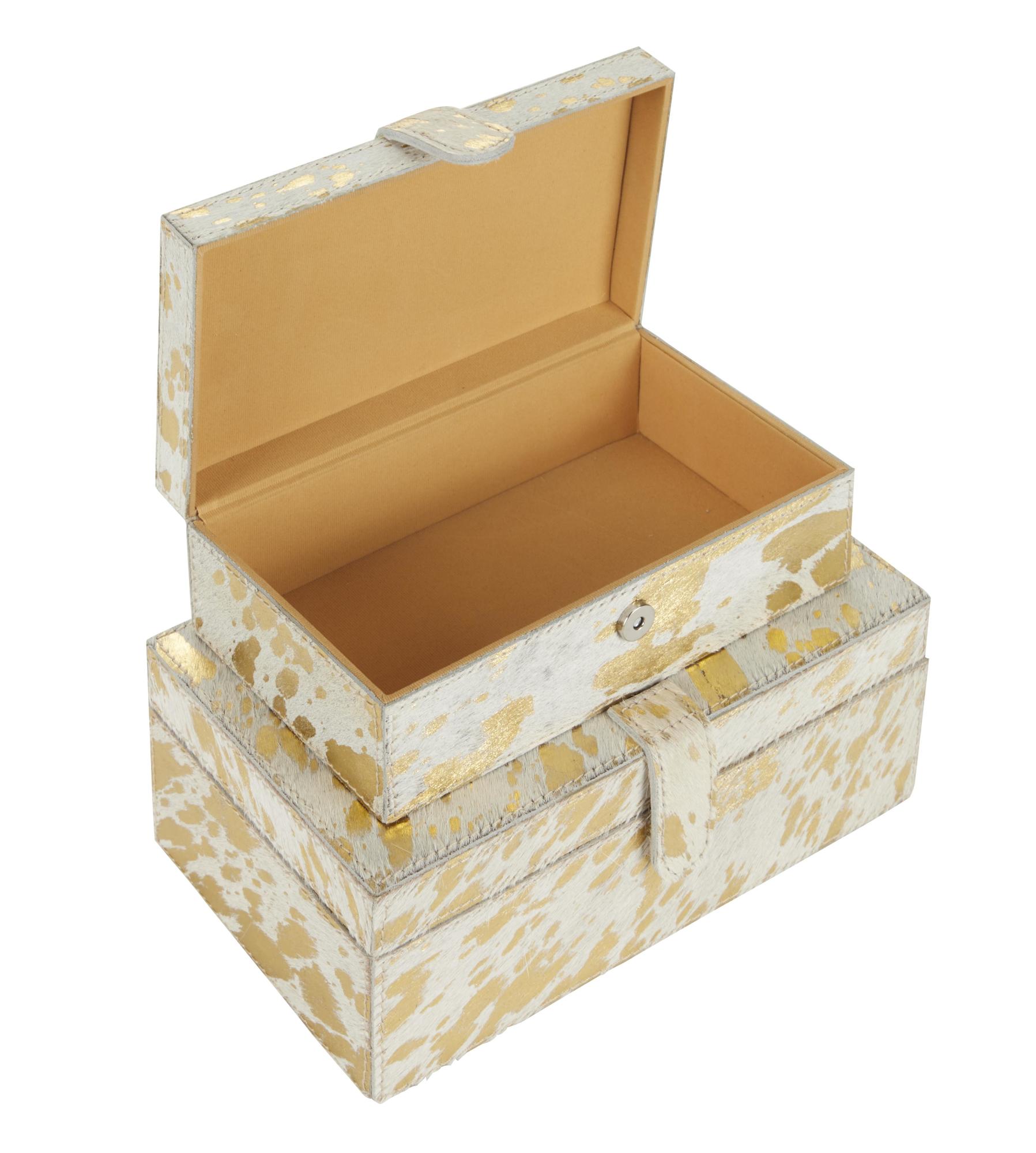 Set of 2 Leather Handmade Decorative Box with Snap Front Closure and Detailed Stitching