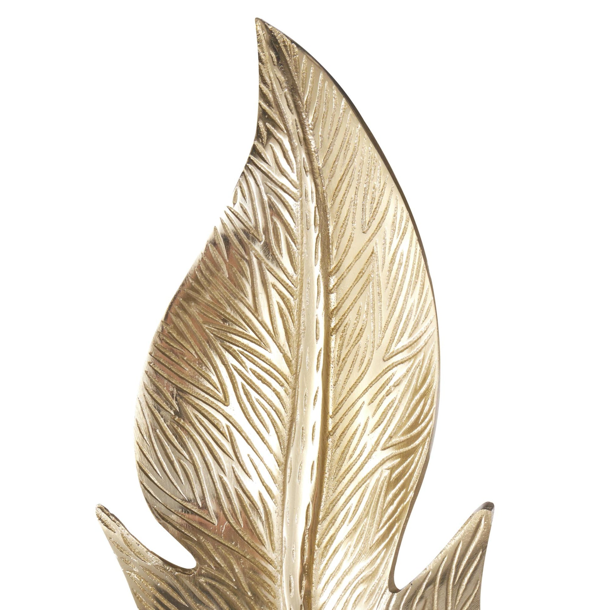 Leaf Gold Aluminum Metal Tall Textured Decorative Sculpture with White Marble Base