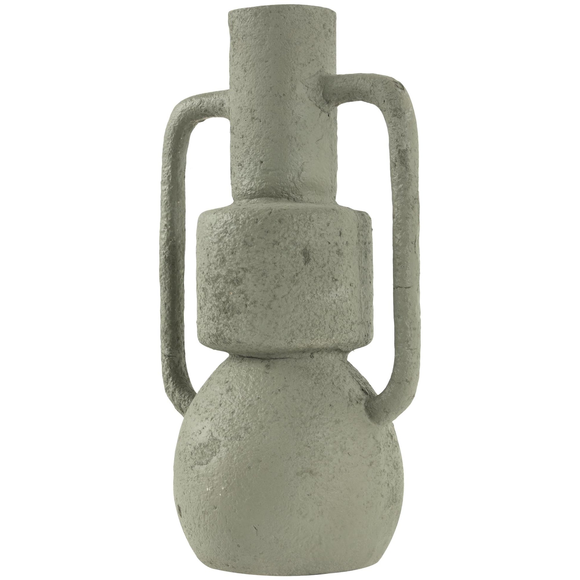 Abstract Light Gray Paper Mache Textured Decorative Vase with Squared Handles