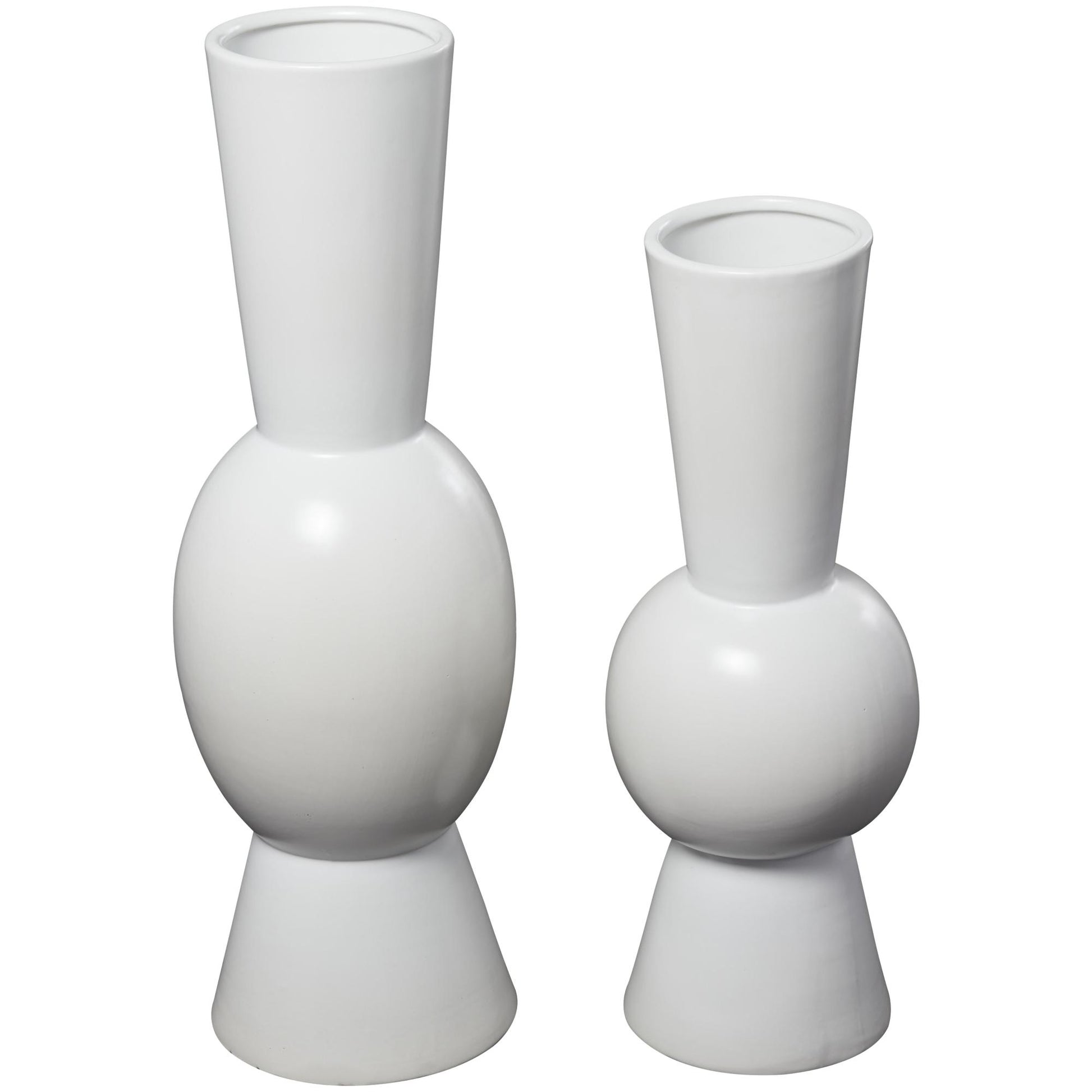 Set of 2 Abstract Ceramic Fluted Round Decorative Vase
