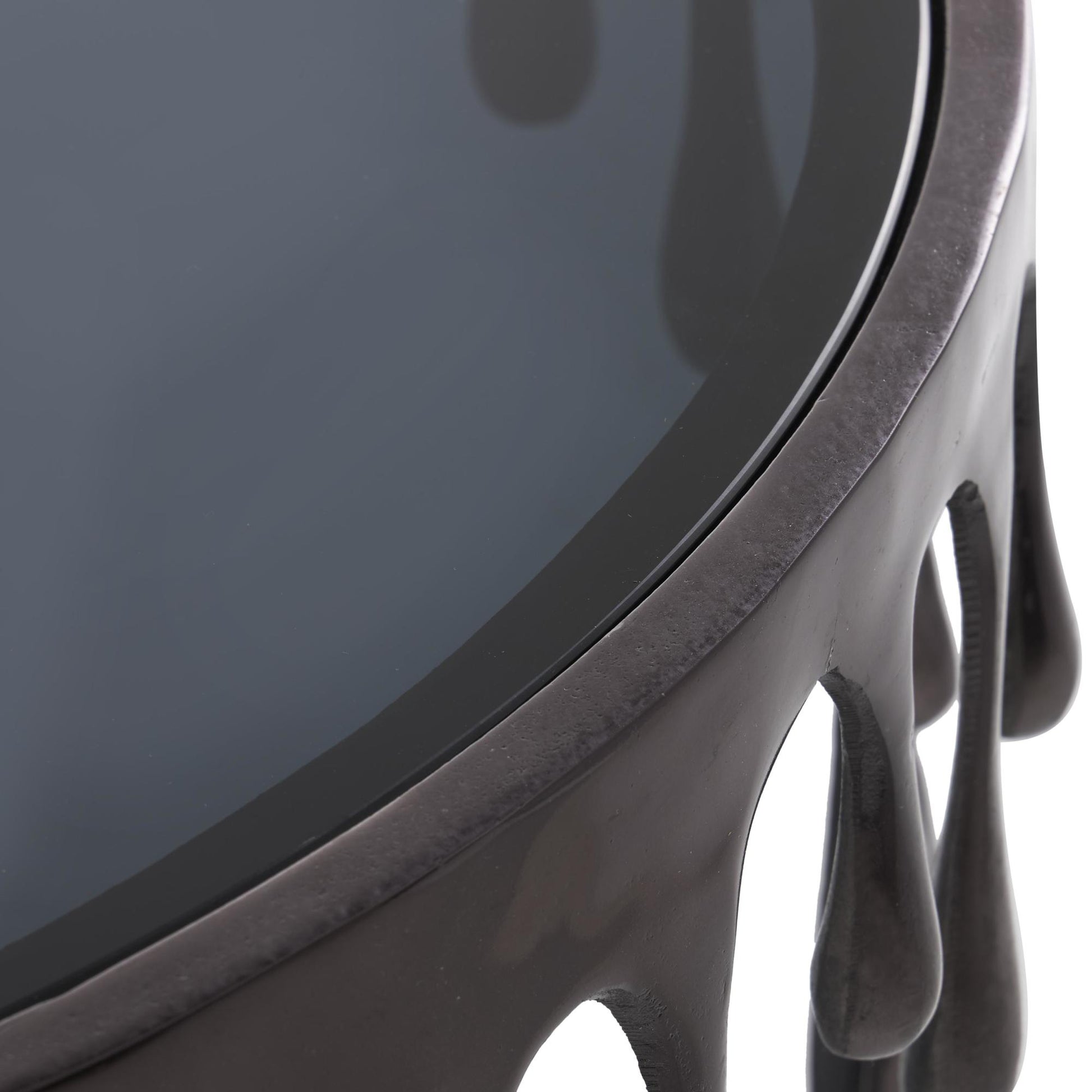 Abstract Aluminum Metal Drip Living Room Coffee Table with Melting Designed Legs and Shaded Glass Top