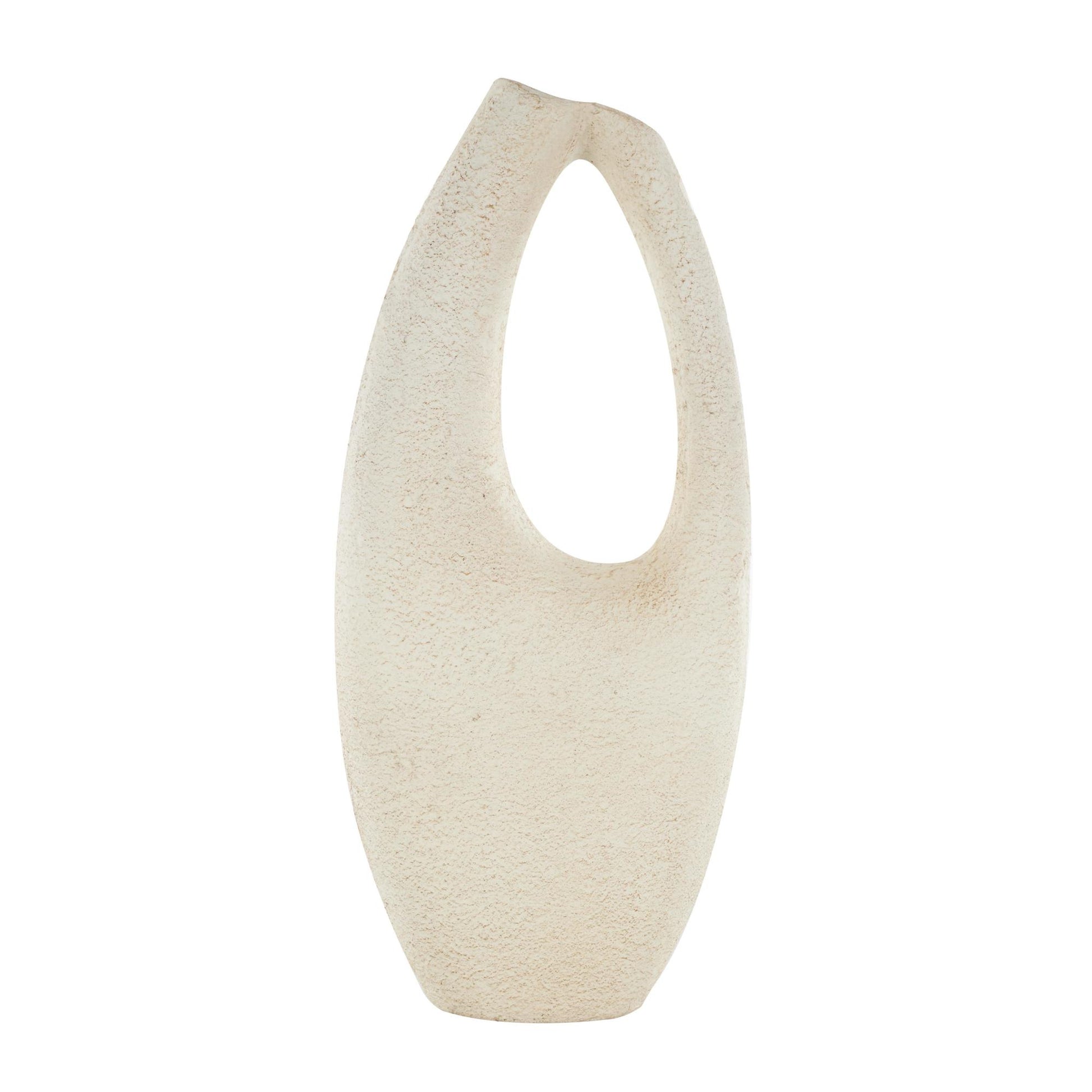 Abstract Cream Paper Mache Curved Cutout Decorative Vase with Brown Distressed Texturing