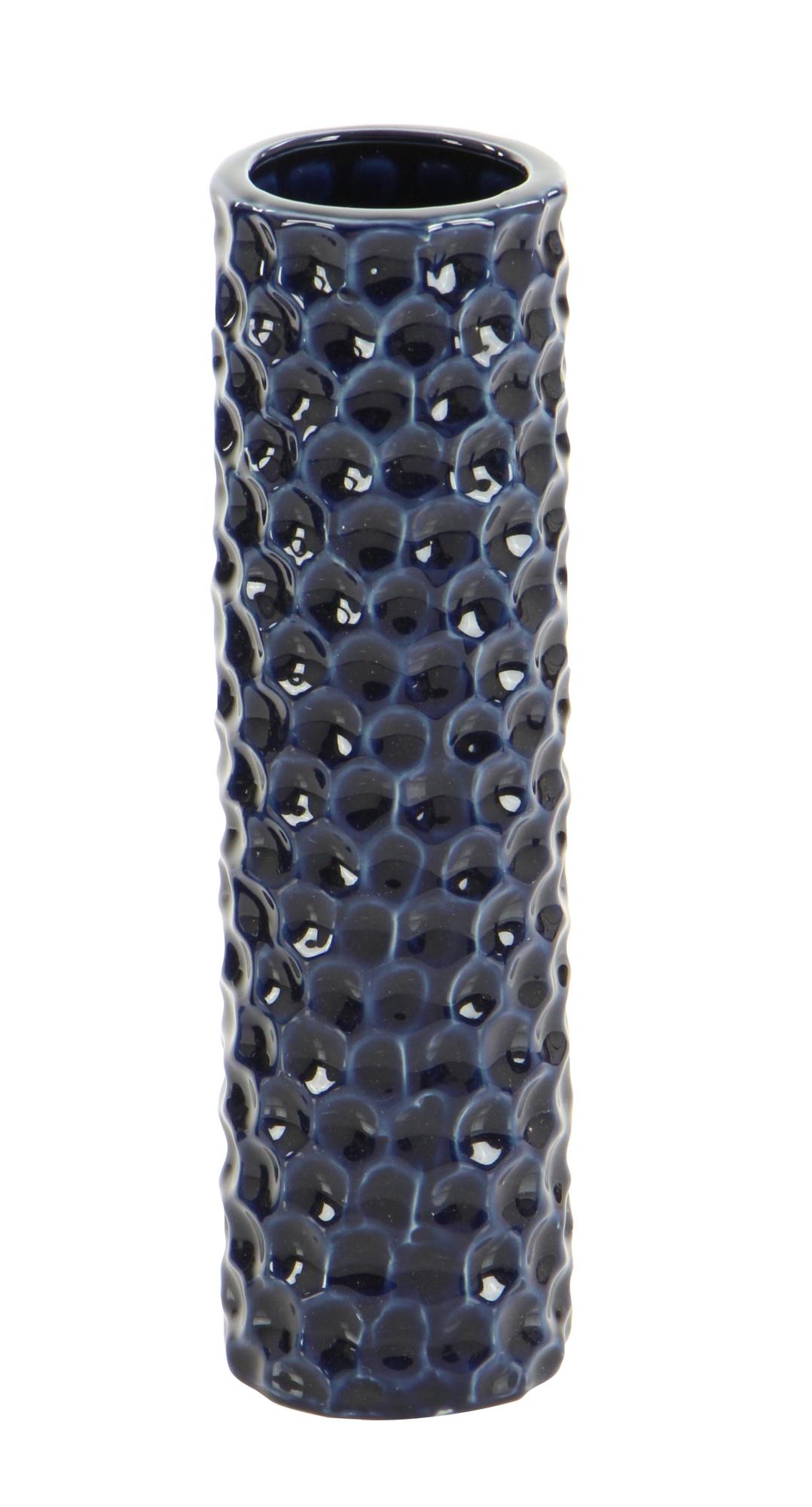 Set of 3 Dark Blue Ceramic Decorative Vase with Varying Patterns