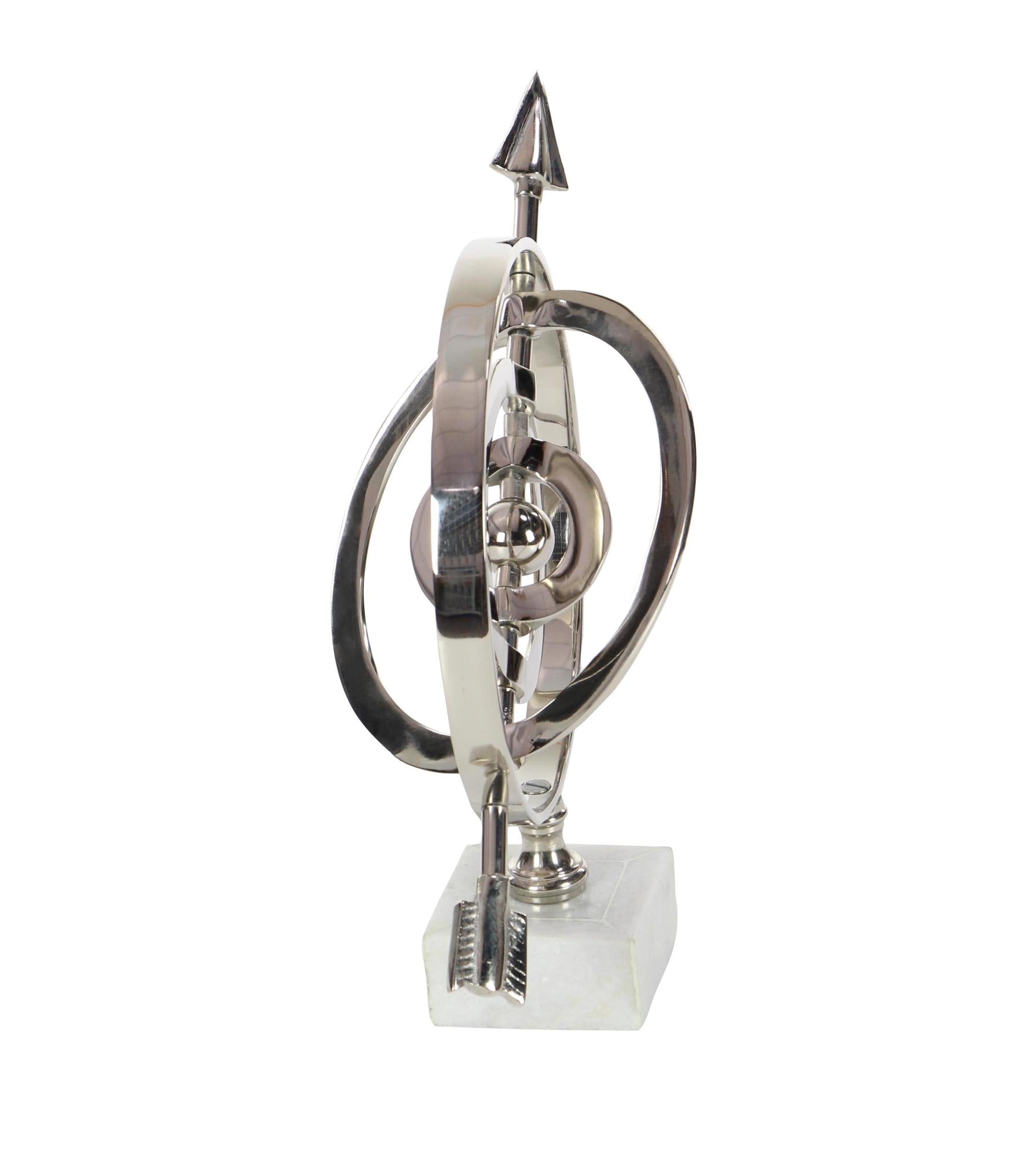 Armillary Silver Aluminum Metal Educational Globe with Marble Base