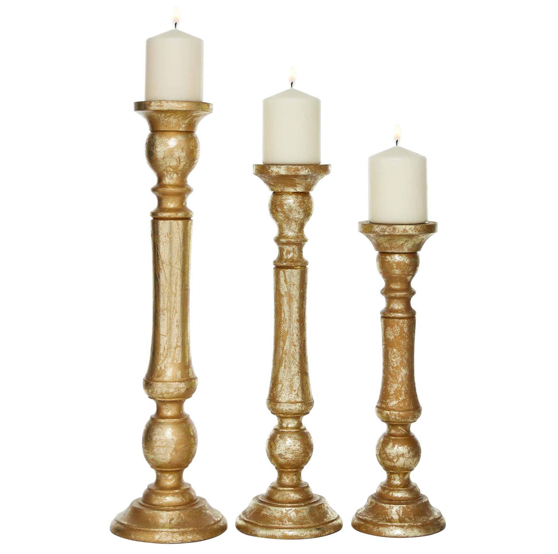 Set of 3 Gold Mango Wood Decorative Candle Holder