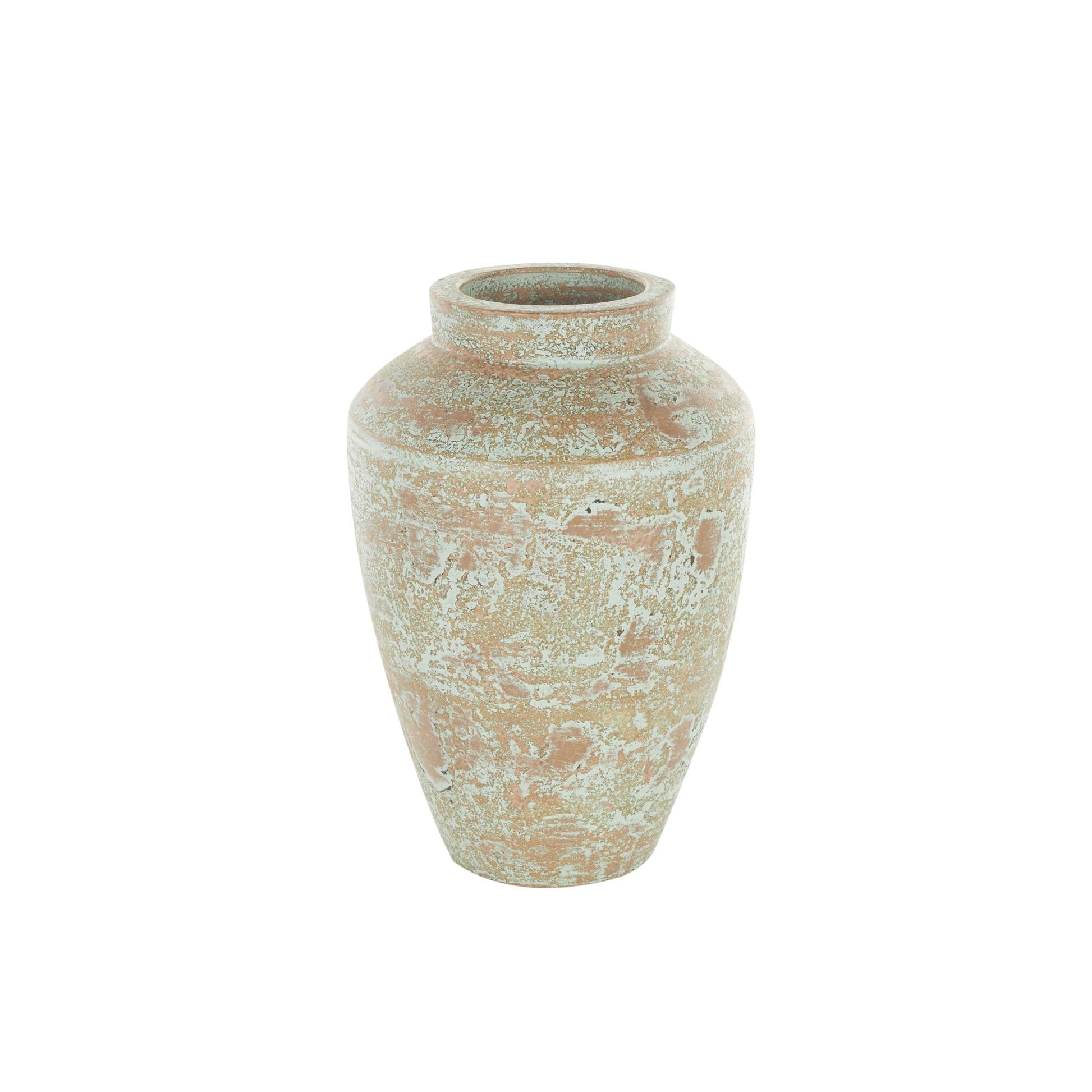 Brown Ceramic Antique Style Textured Patina Decorative Vase