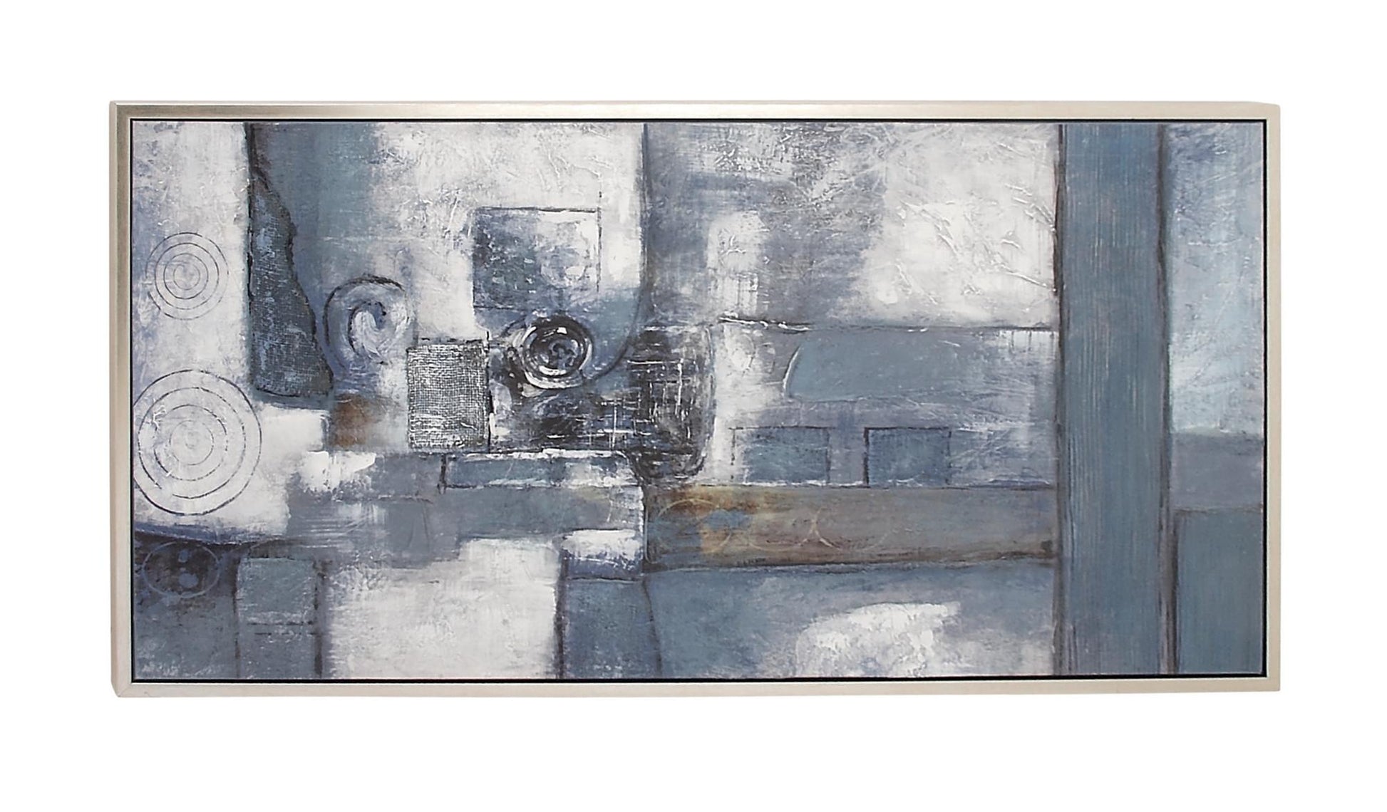 Geometric Gray Canvas Living Room Framed Wall Art with Silver Frame