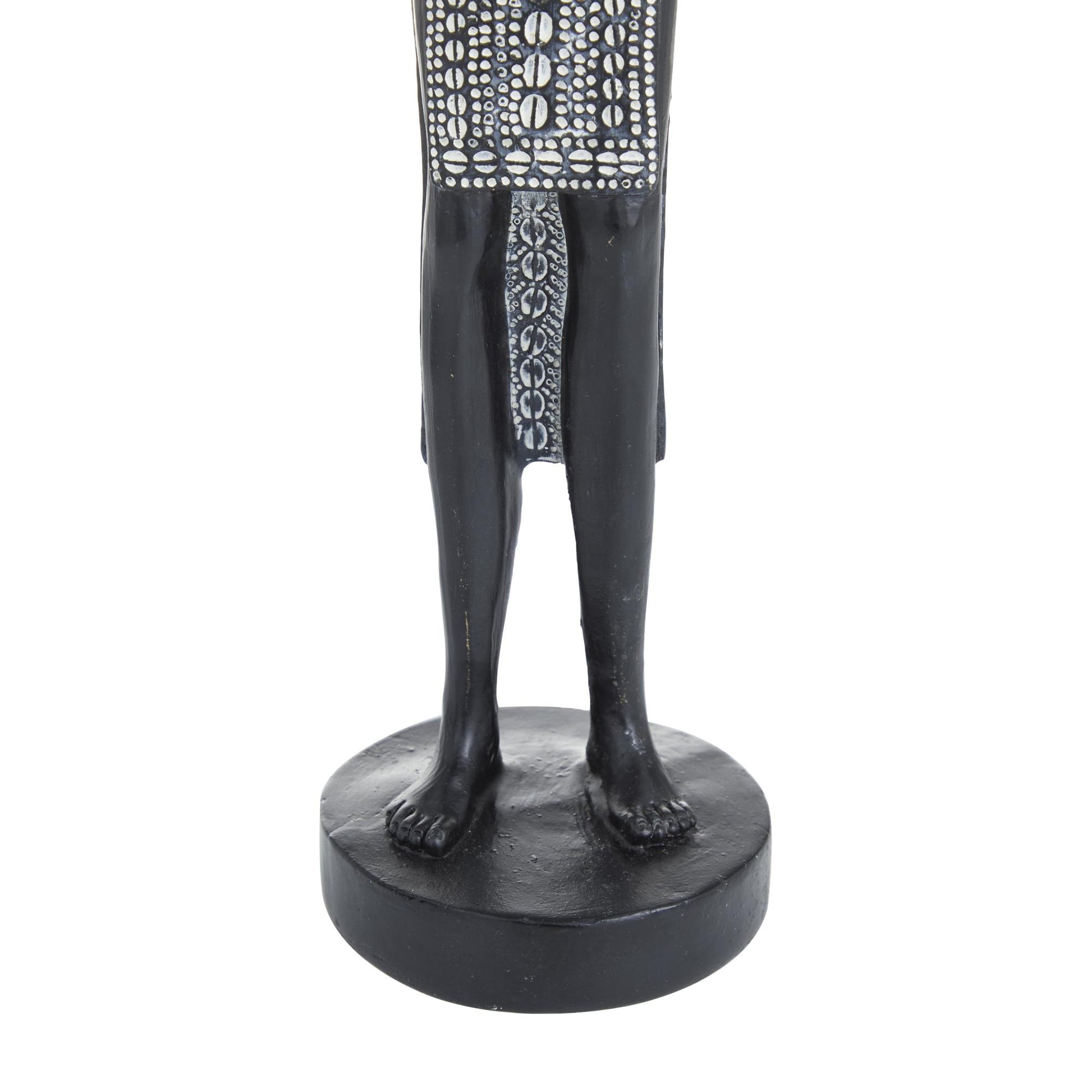 Set of 2 Woman Black Polystone Standing African Decorative Sculpture with Intricate Details