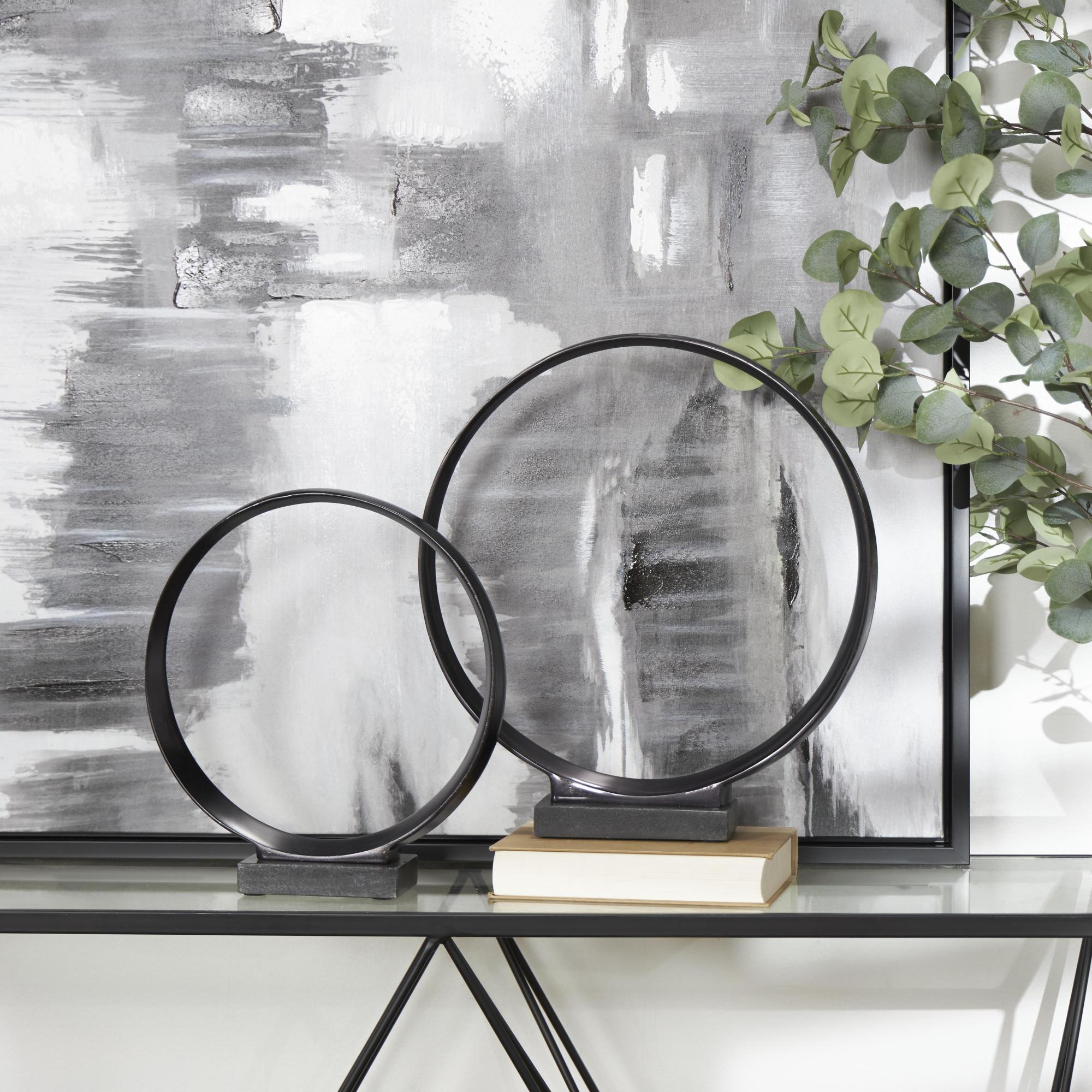 Set of 2 Geometric Aluminum Metal Decorative Sculpture with Marble Base