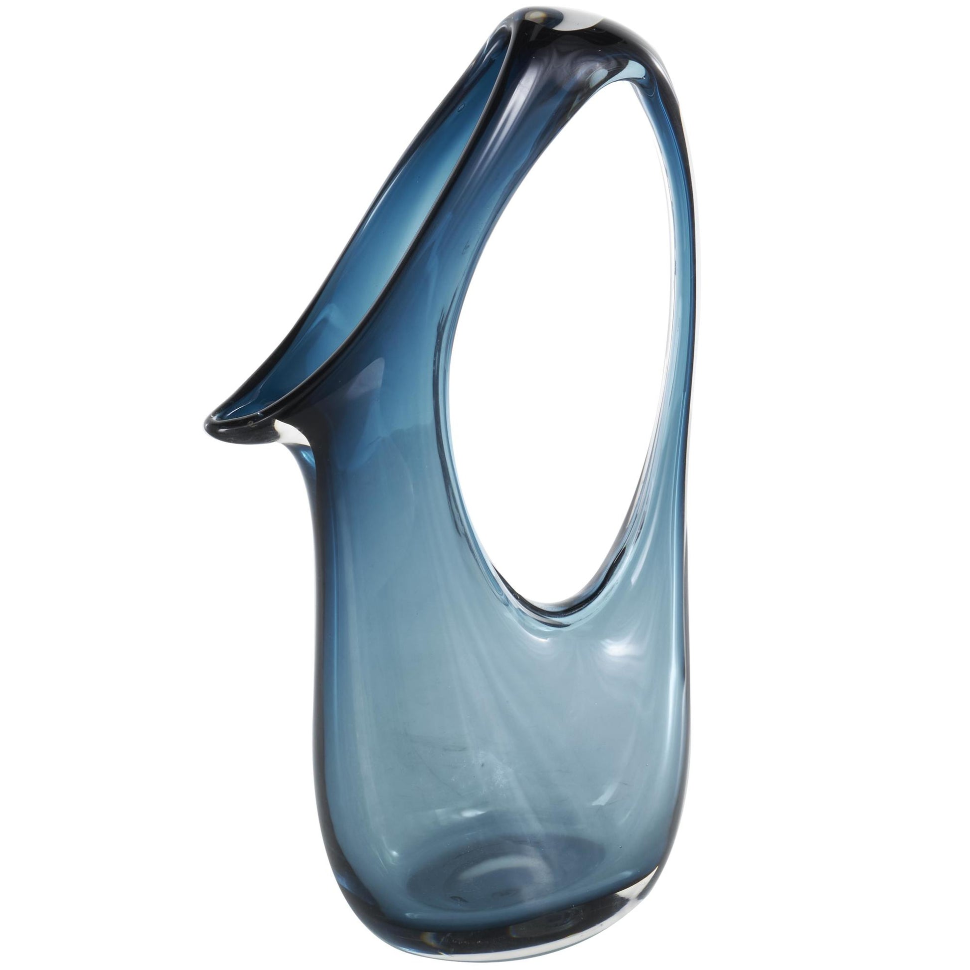 Abstract Blue Glass Ombre Decorative Vase with Cutout Handle and Elongated Opening