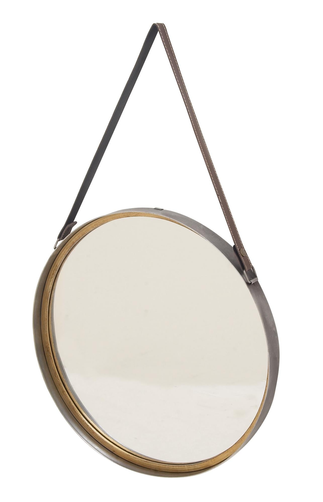 Gold Metal Small Room Wall Mirror with Leather Hanging Strap