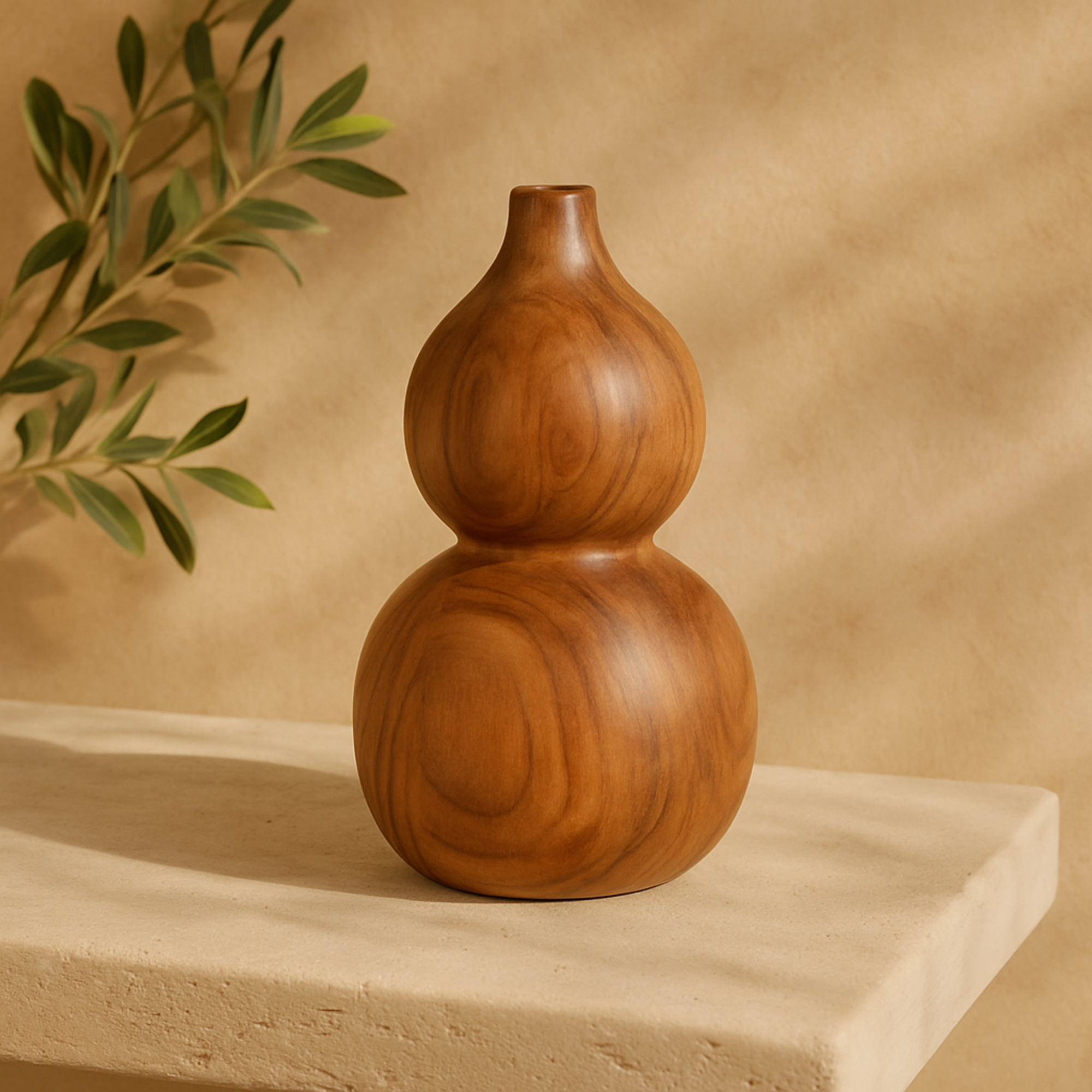Brown Wood Bubble Decorative Vase with Natural Wood Grains