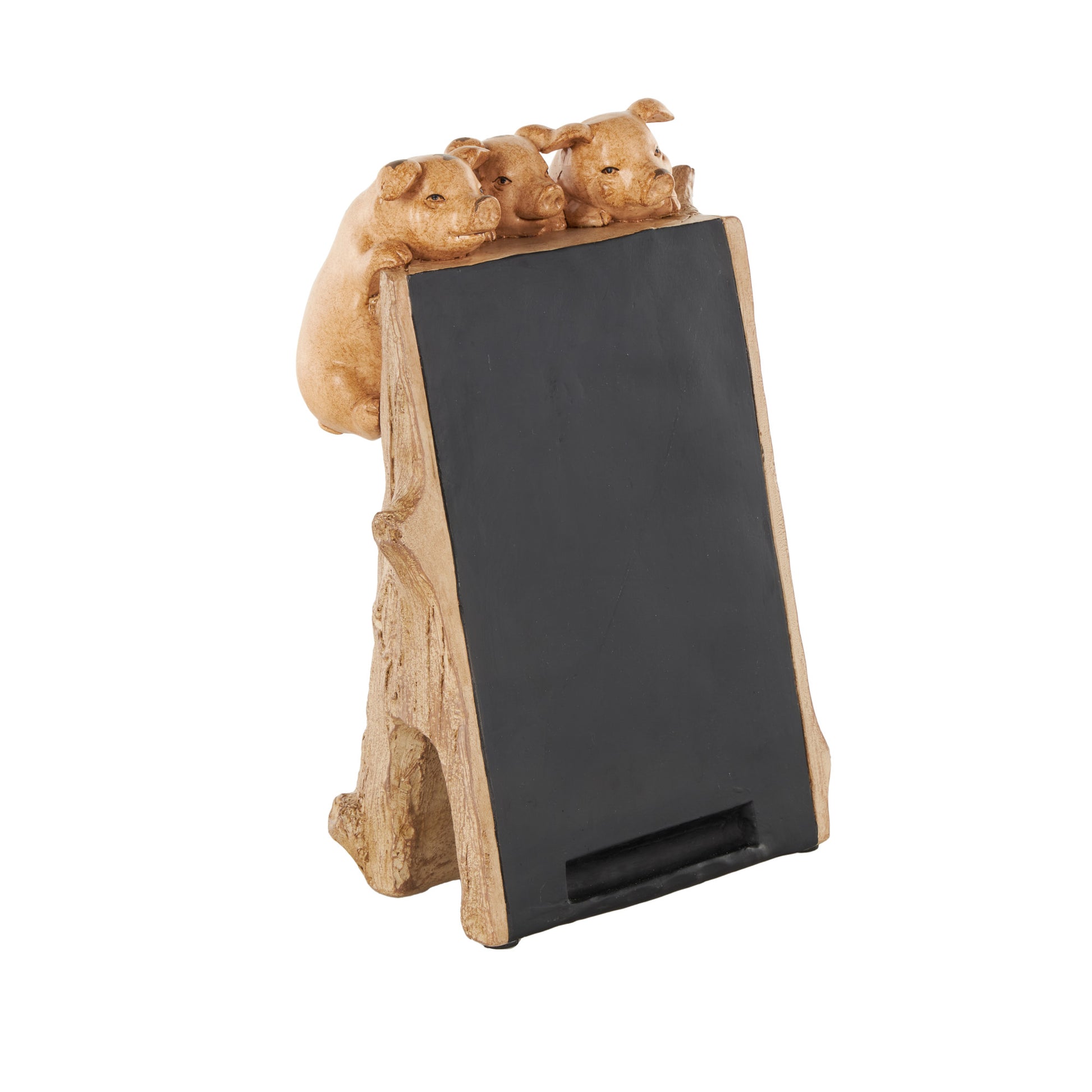 Pig Black Polystone Chalkboard Home Decorative Sign with Brown Tree Trunk Frame