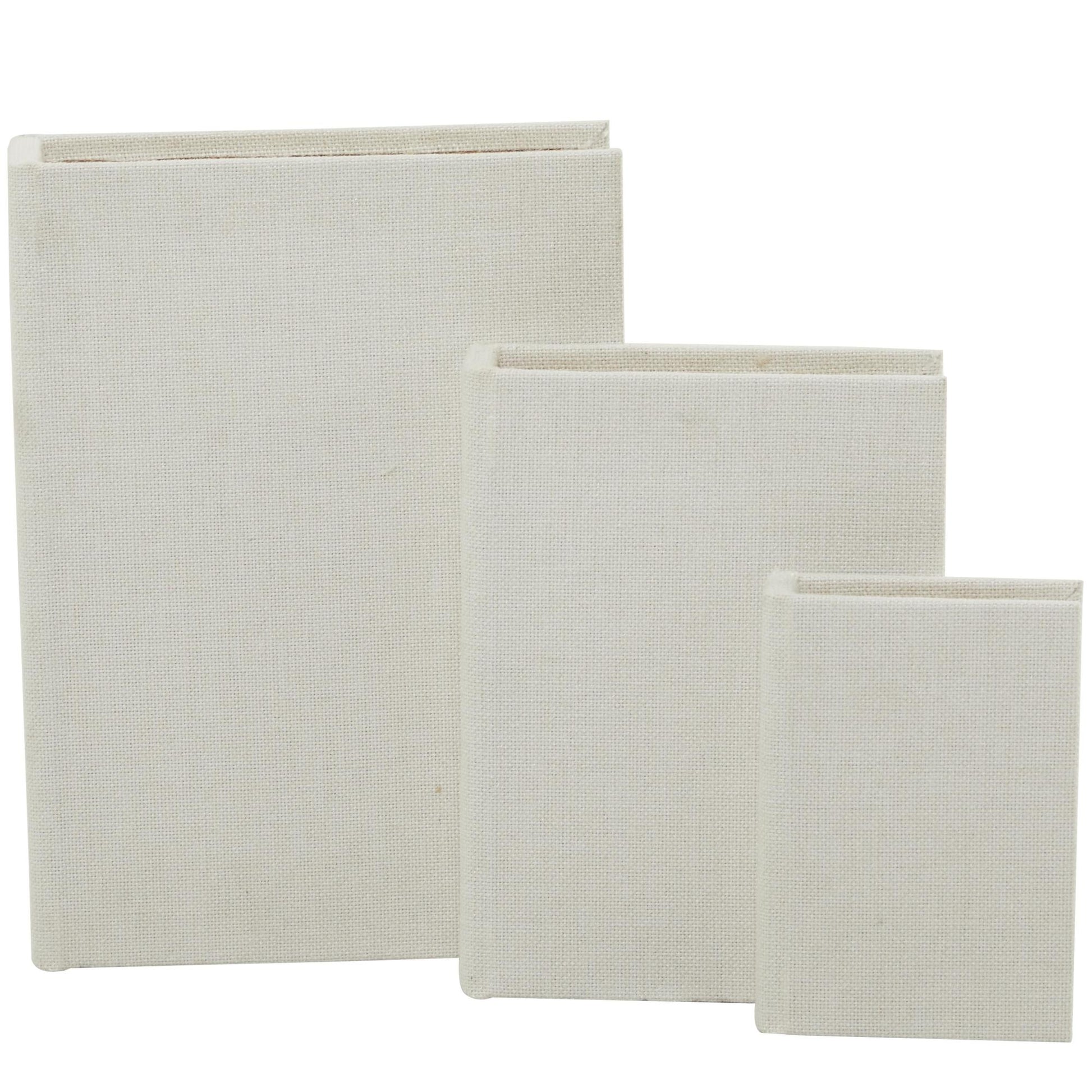 Set of 3 Linen Fabric Textured Faux Book Storage Decorative Box with Gold Page Detailing