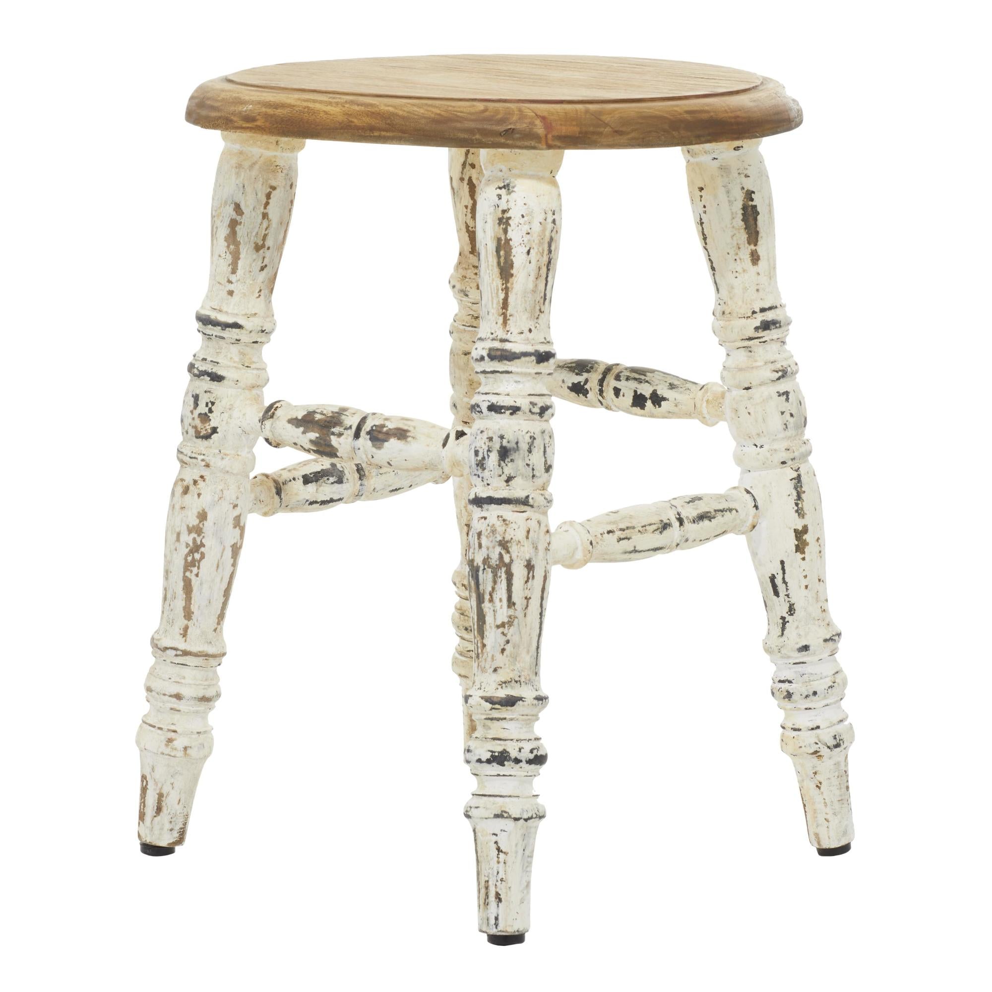 White Wood Living Room Stool with Brown Wood Top