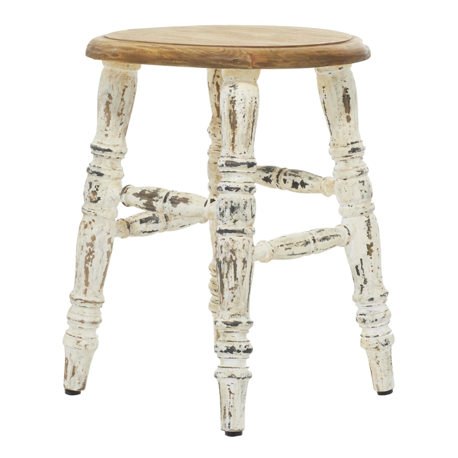 White Wood Living Room Stool with Brown Wood Top