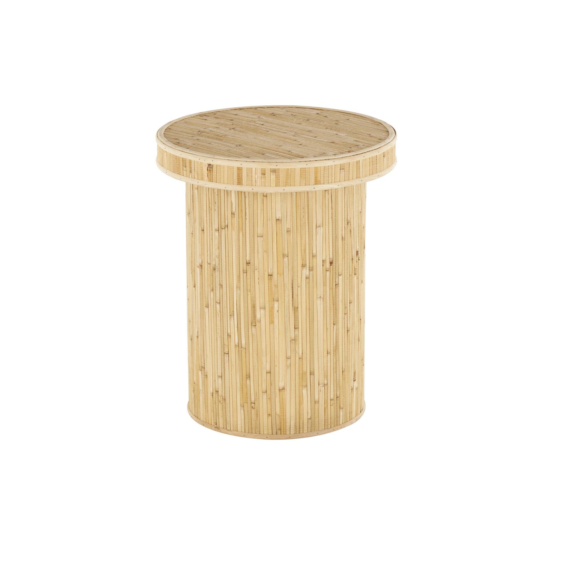 Light Brown Wooden Handmade Side End Accent Table with Linear Wood Strip Design