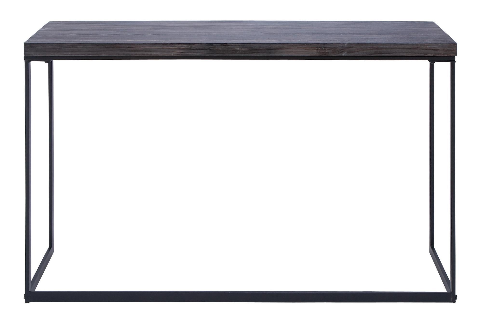 Dark Brown Wood Living Room Console Table with Black Metal Legs