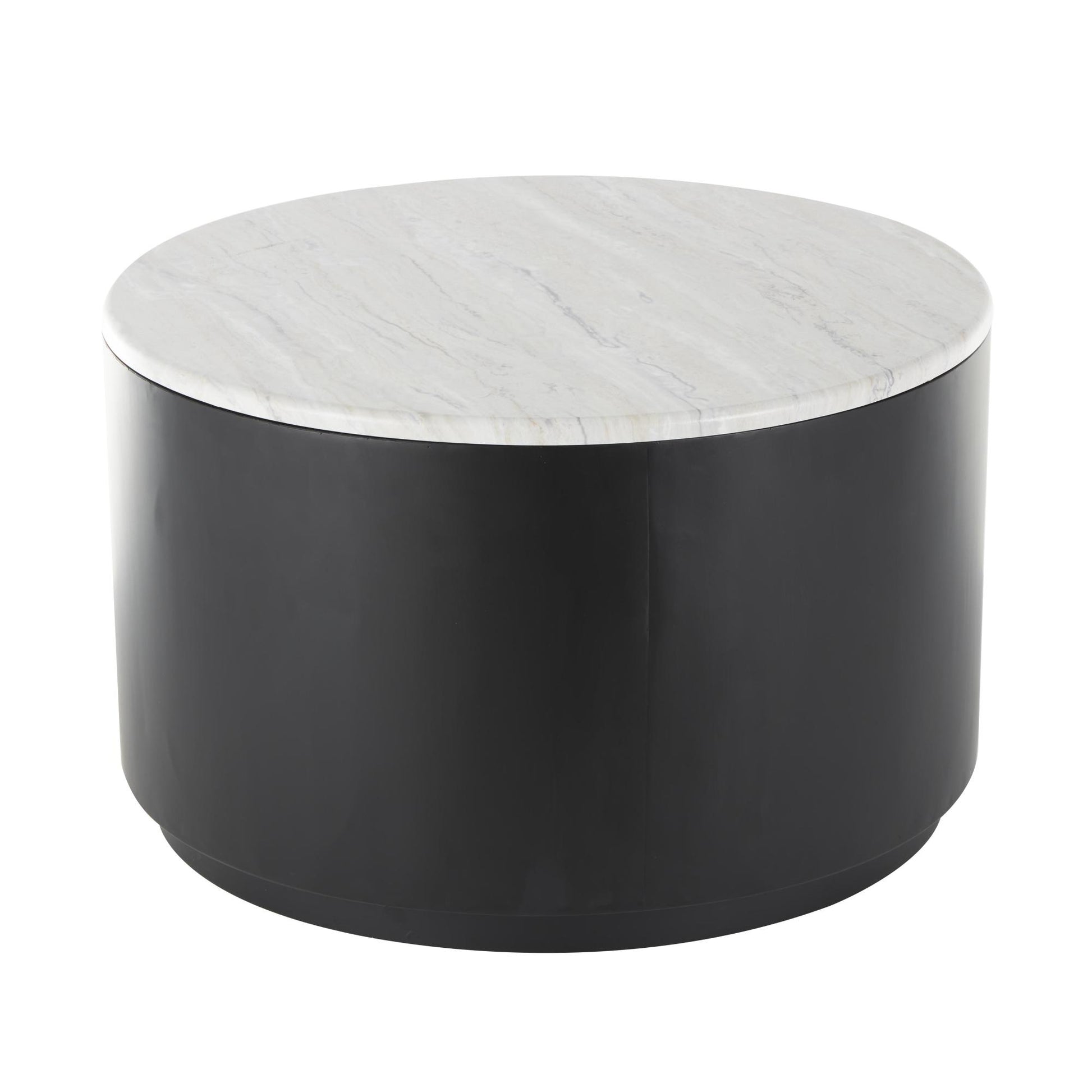 Black Metal Pedestal Coffee Table with Faux White Marble Top