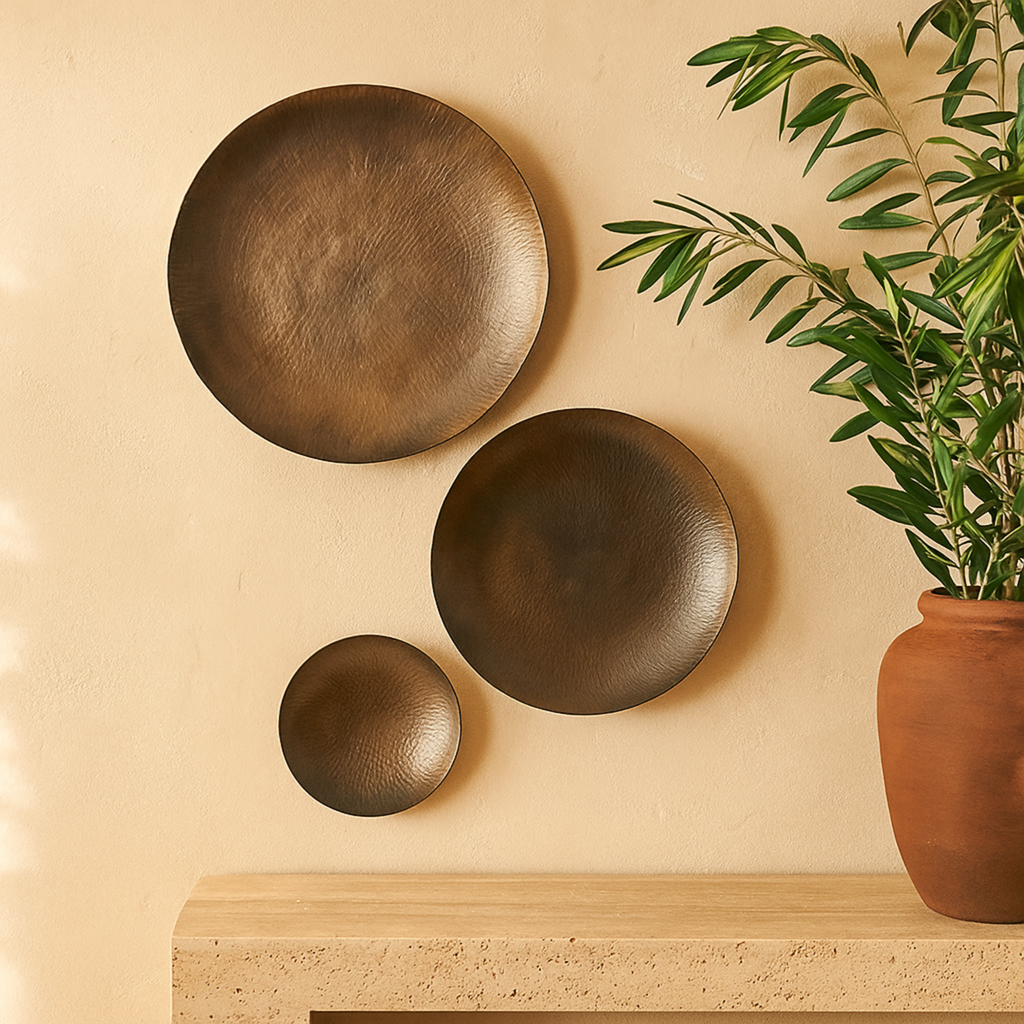 Set of 3 Plate Metal Large Metallic Disk Home Wall Decor Set of 3 35", 29", 17"D