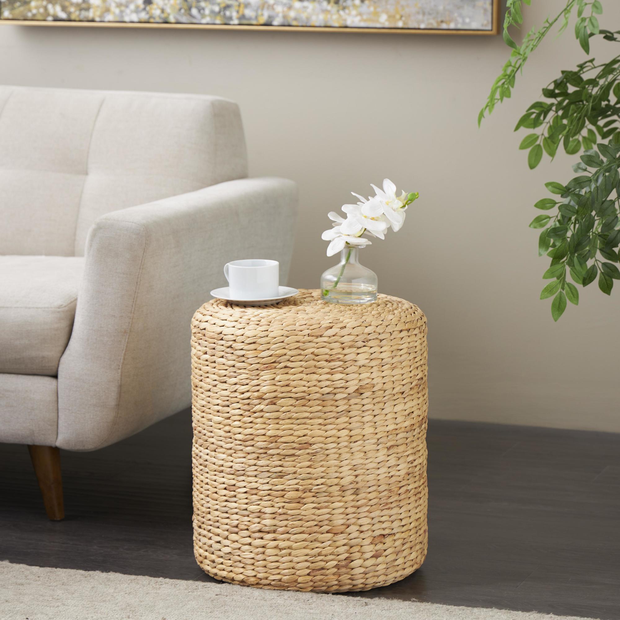 Brown Seagrass Handmade Woven Drum Side End Accent Table