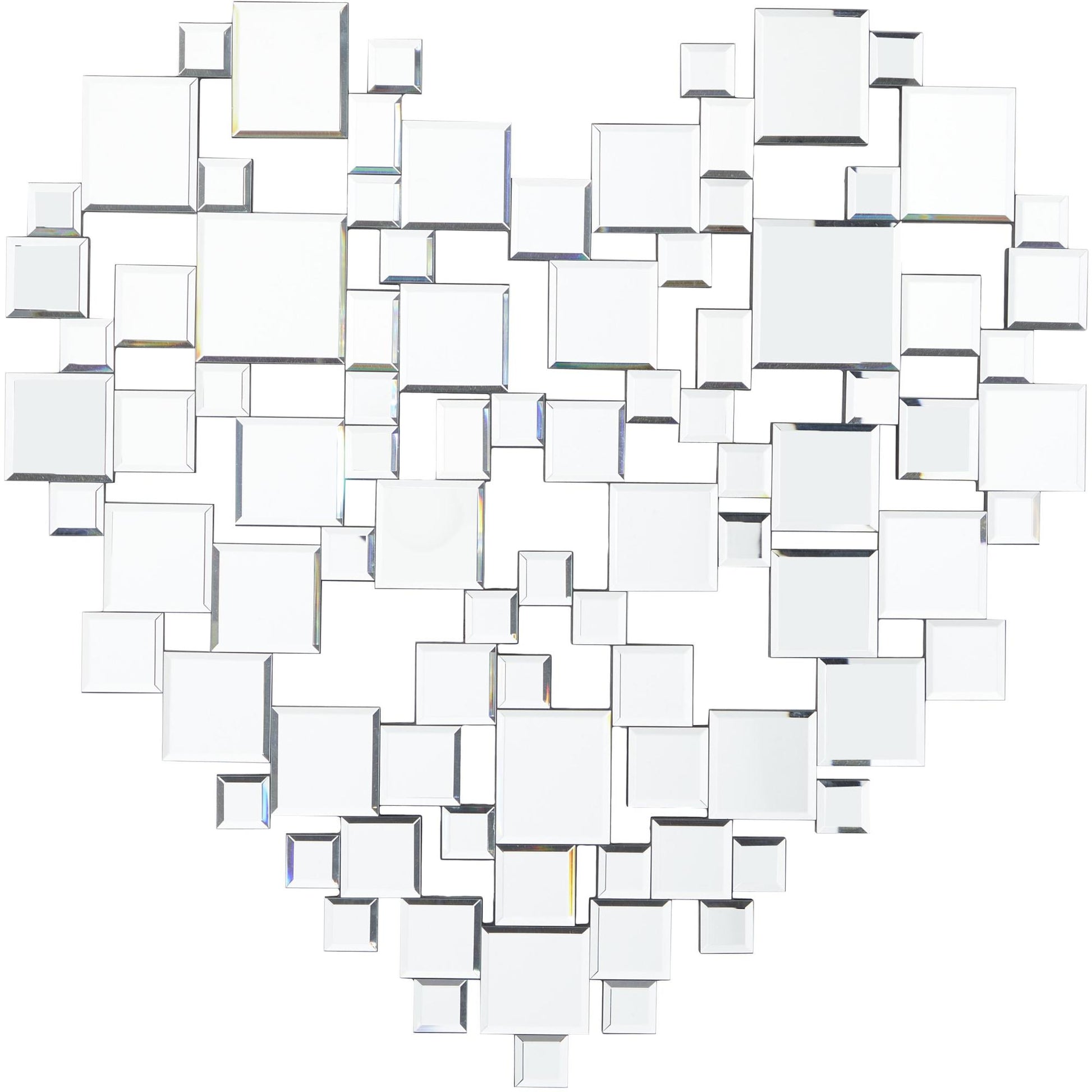 Heart Silver Glass Geometric Mosaic Room Wall Mirror