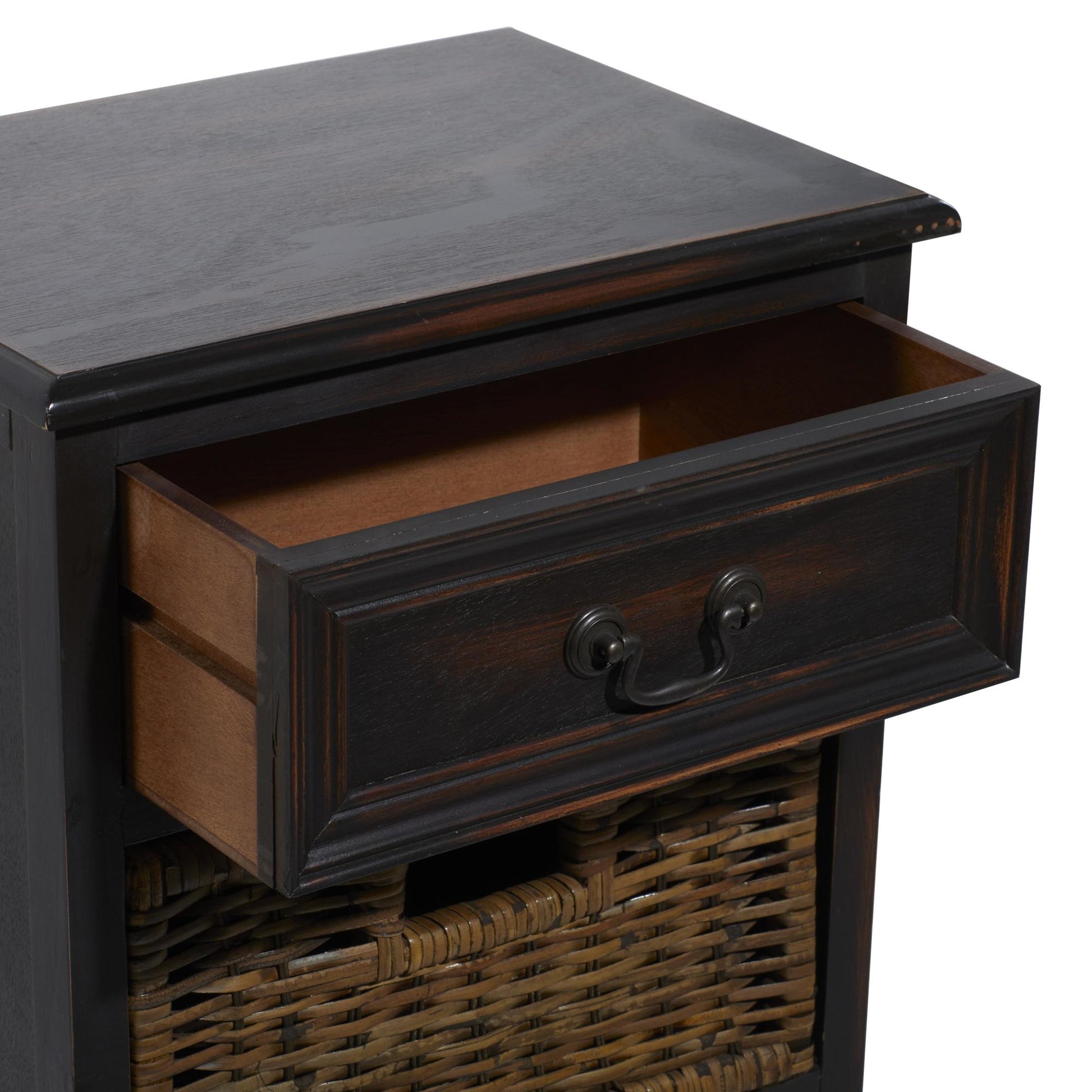 Dark Brown Wood Storage 2 Basket and 1 Drawer Room Storage Unit