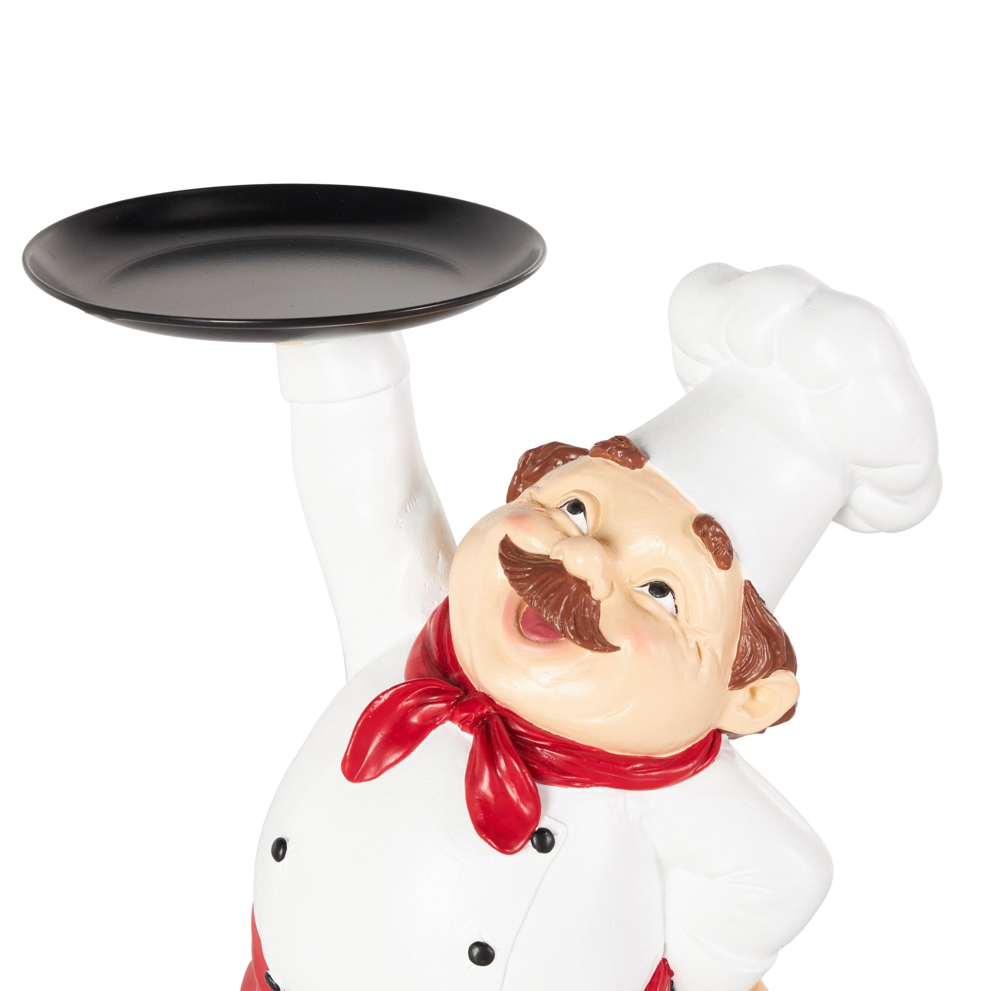 Chef White Polystone Kitchen Decorative Figurine Decorative Sculpture with Black Tray