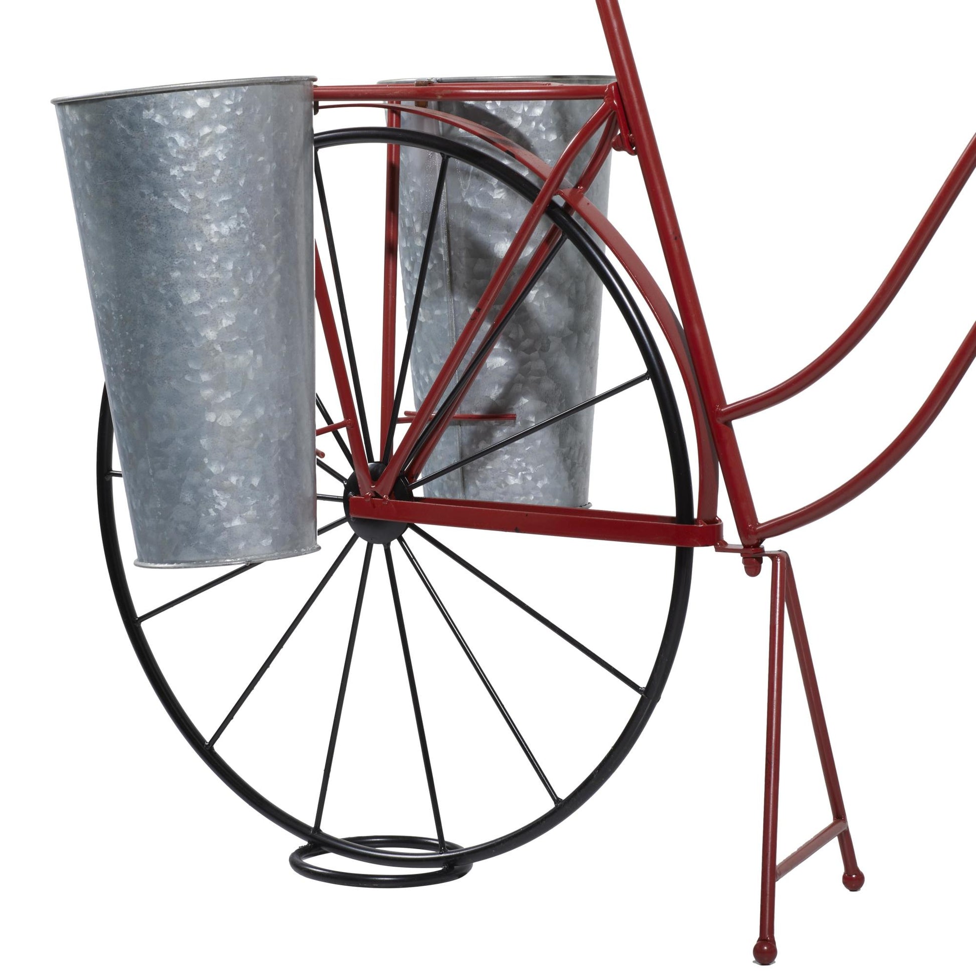 Bike Red Metal Indoor Outdoor Plantstand with Silver Basket and Saddle Bag Planters
