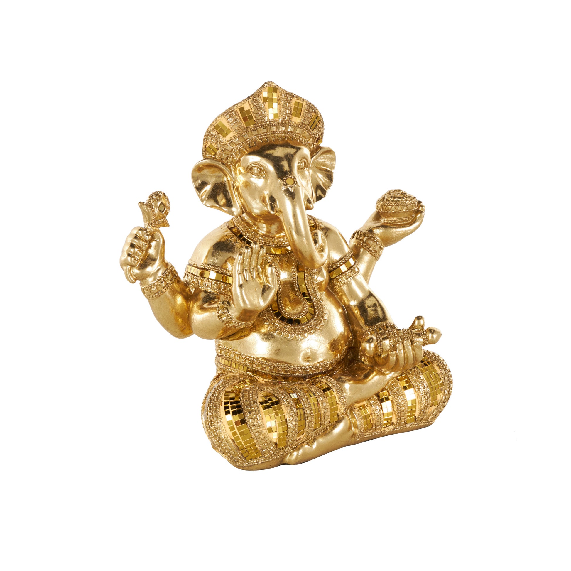 Ganesh Gold Resin Decorative Sculpture with Mosaic Details