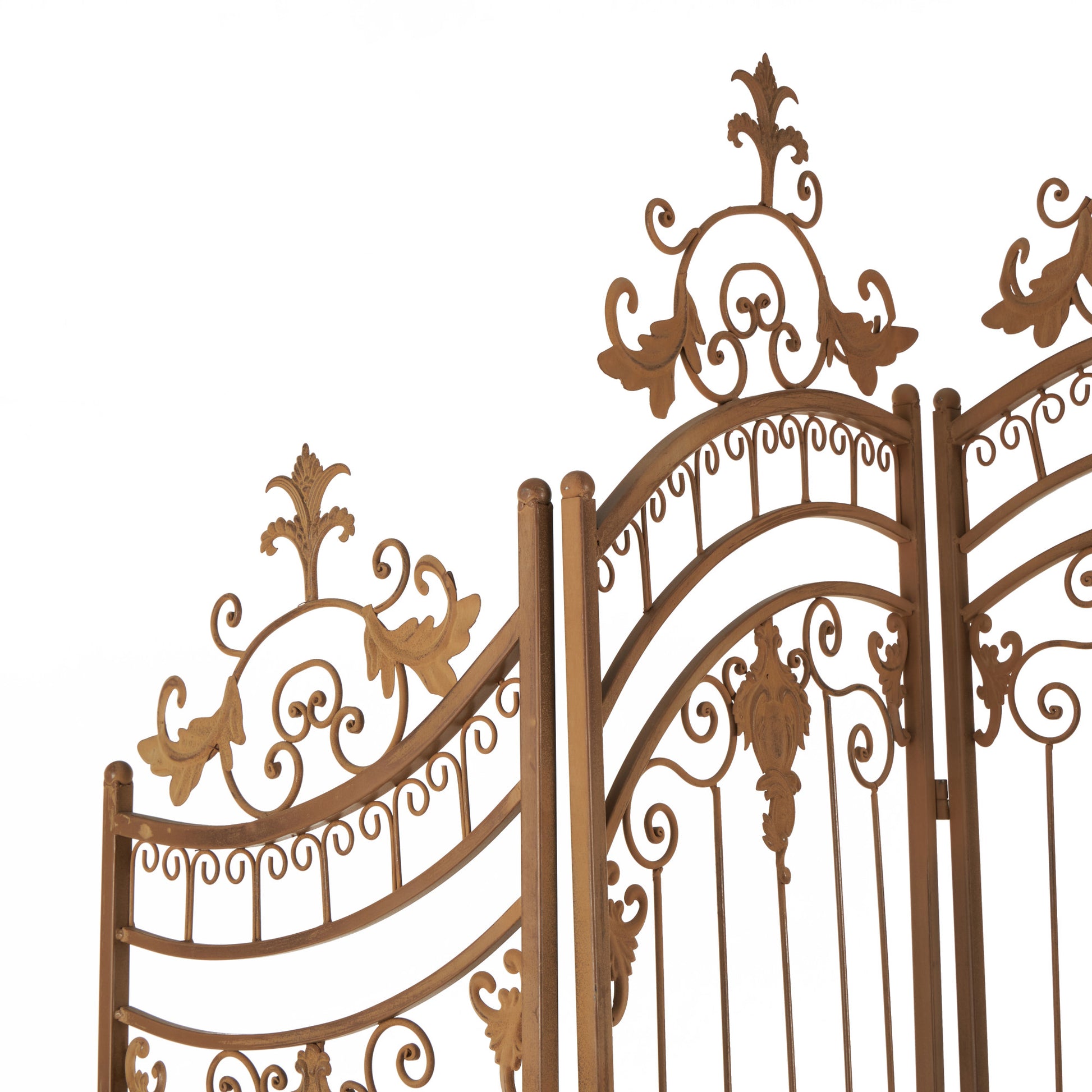 Scroll Bronze Metal Hinged Foldable Arched Partition 5 Panel Partition Room Divider Screen