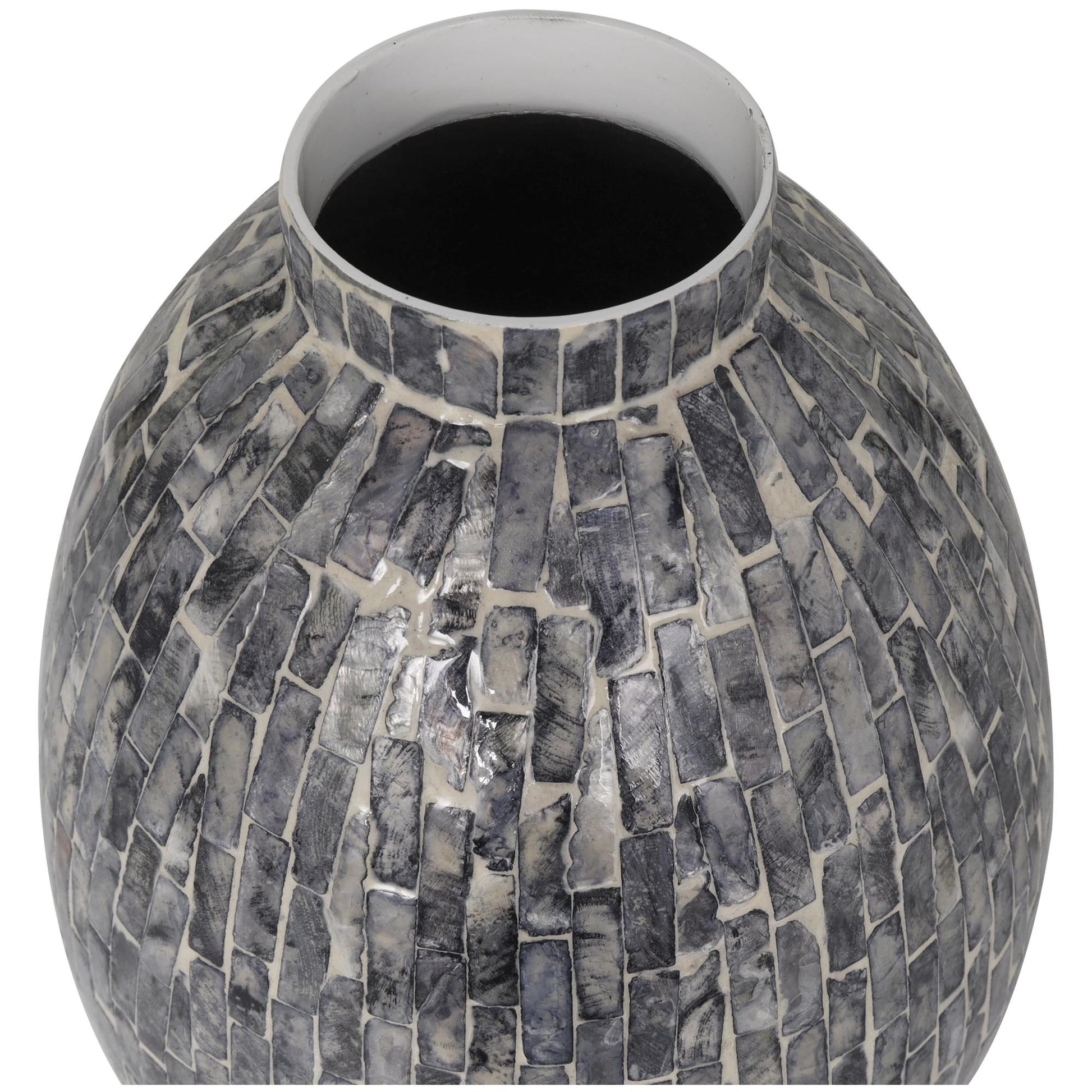 Gray Mother of Pearl Shell Handmade Mosaic Inspired Decorative Vase