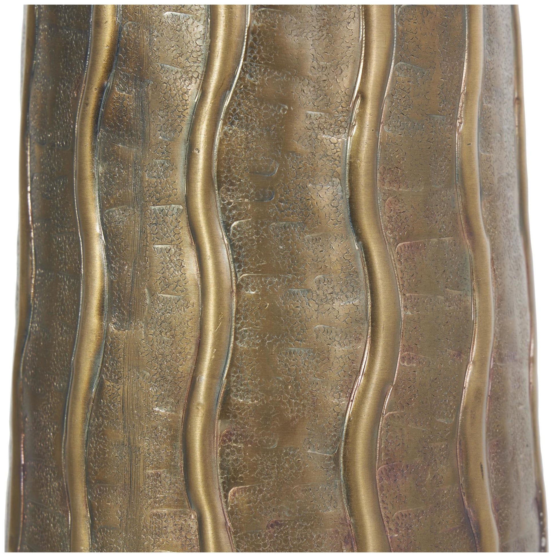 Brass Metal Snakeskin Inspired Decorative Vase with Dimensional Wavy Accents