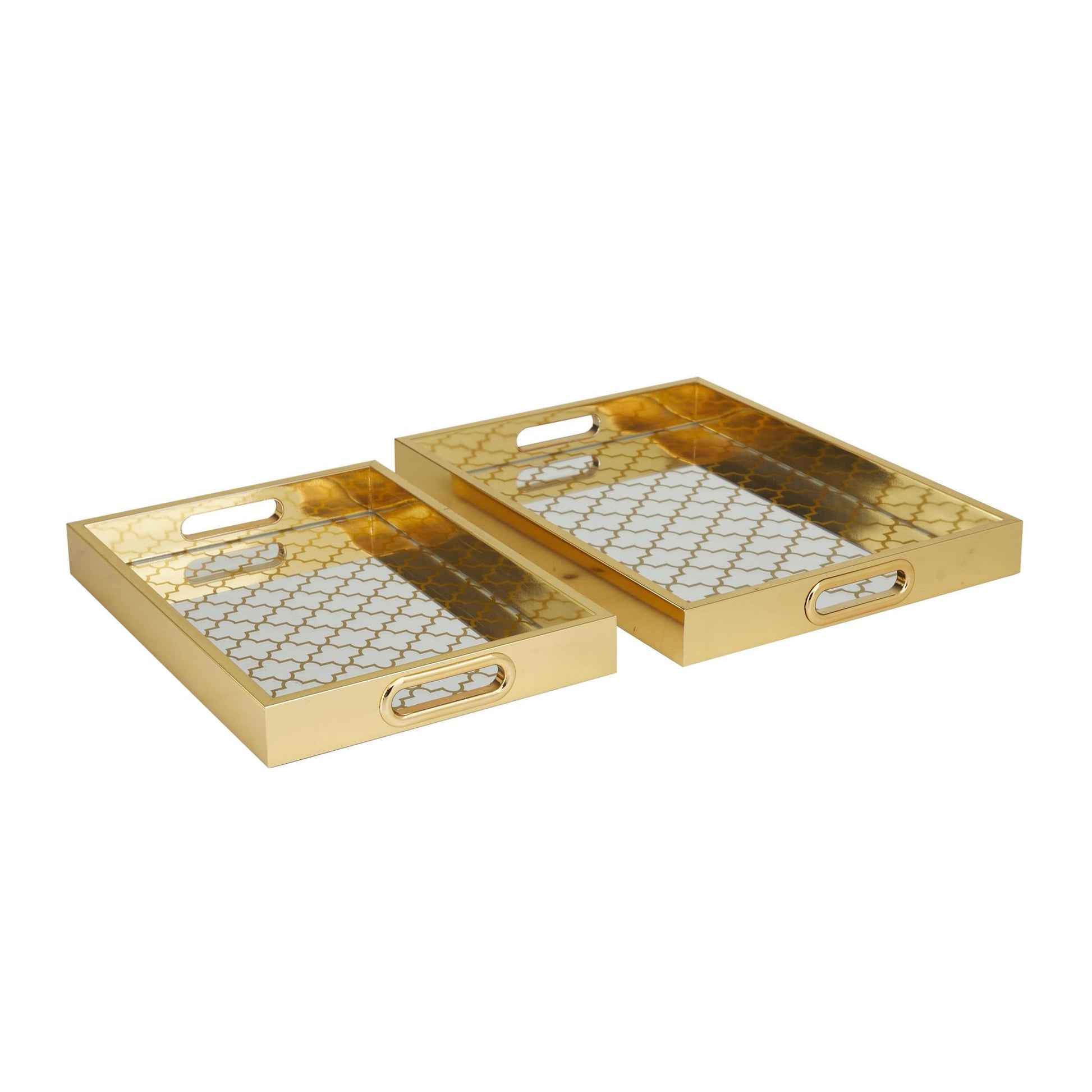 Set of 2 Geometric Plastic Mirrored Living Room Decor Tray