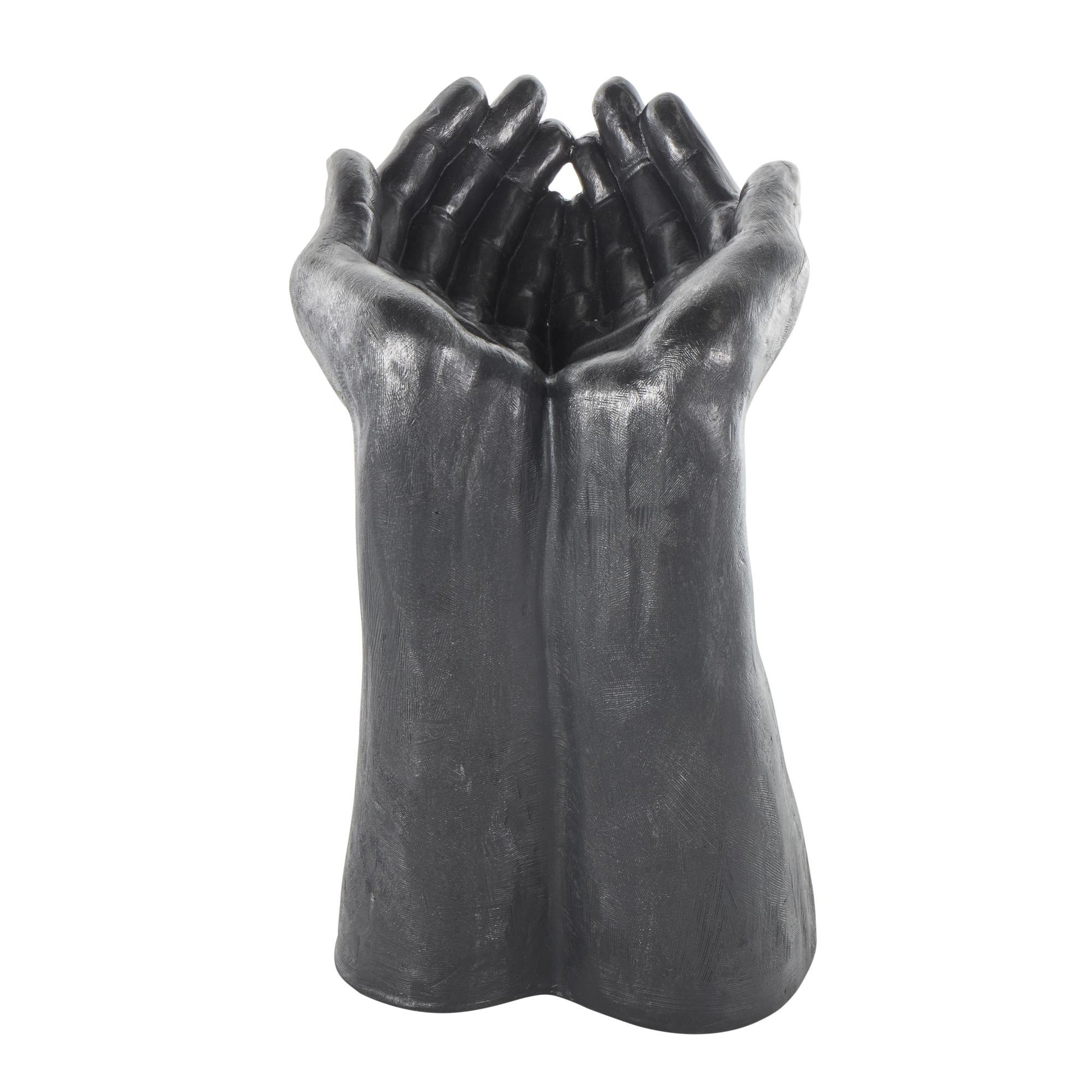 Hands Black Polystone Open Decorative Sculpture
