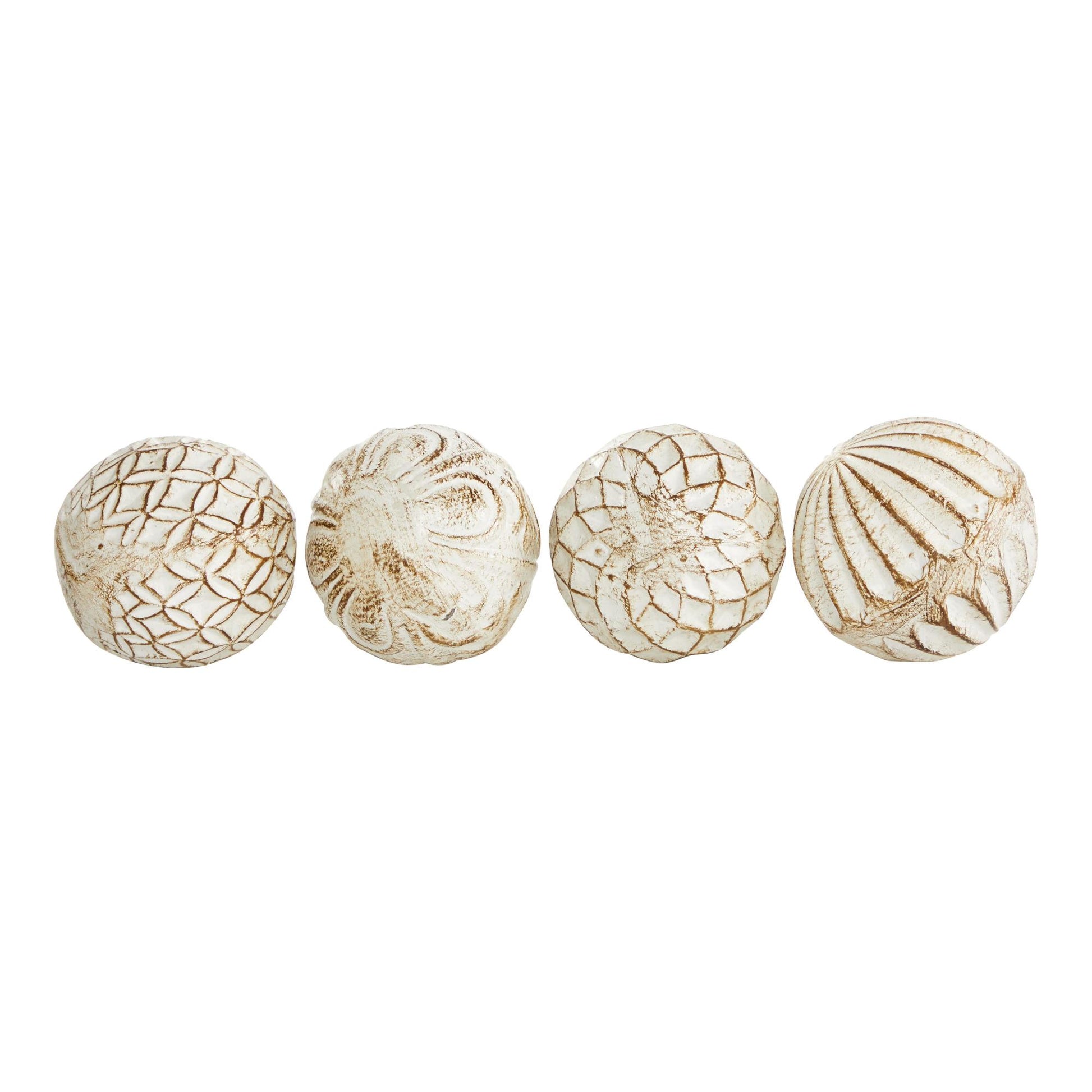 Set of 4 White Ceramic Handmade Carved Decorative Orbs & Vase Filler with Varying Patterns