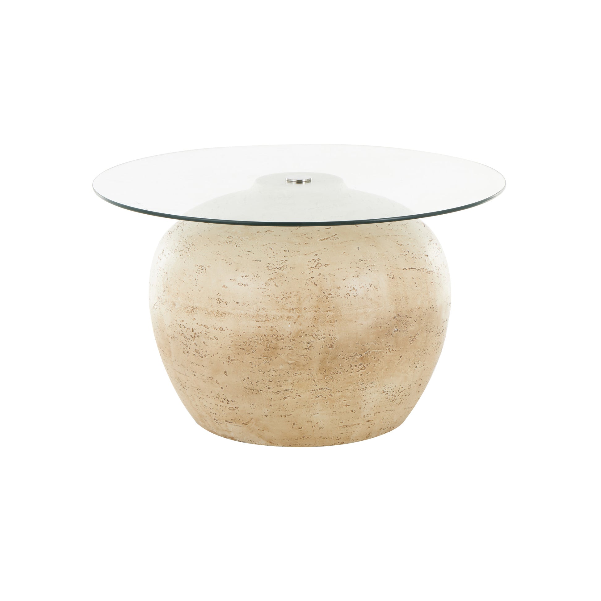Beige Resin Wide Living Room Coffee Table with Tempered Glass Tabletop
