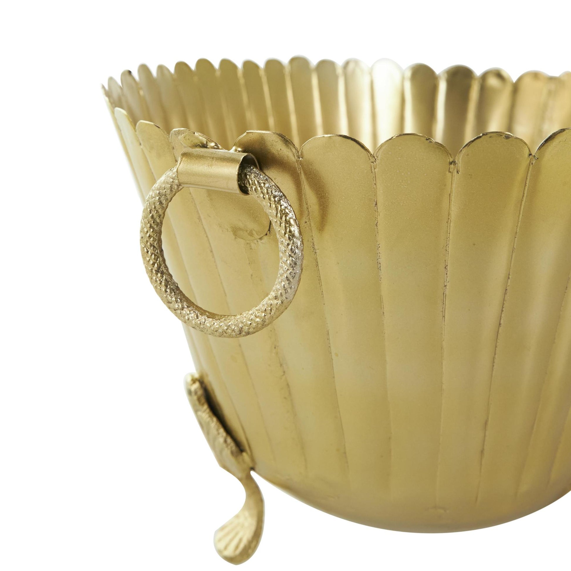 Set of 2 Gold Metal Indoor Outdoor Planter with Ring Handles
