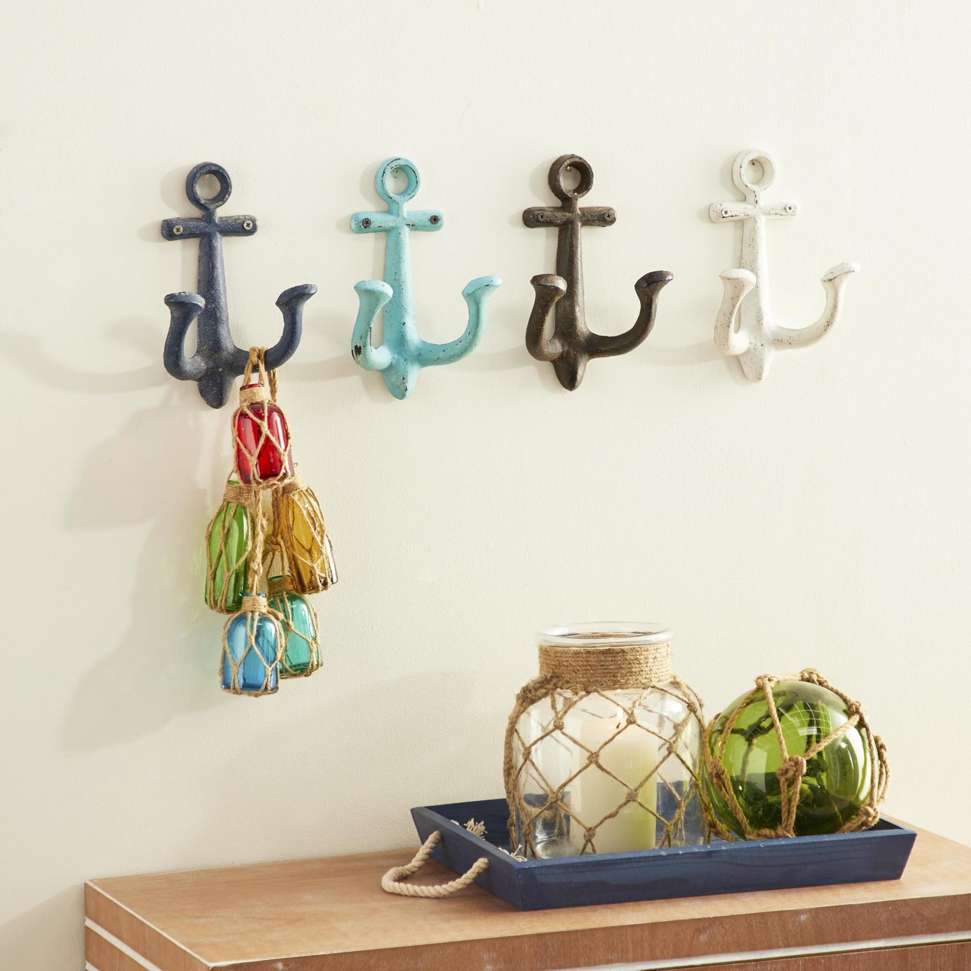 Set of 4 Anchor Multi Colored Metal Single Hanger Home Wall Hook