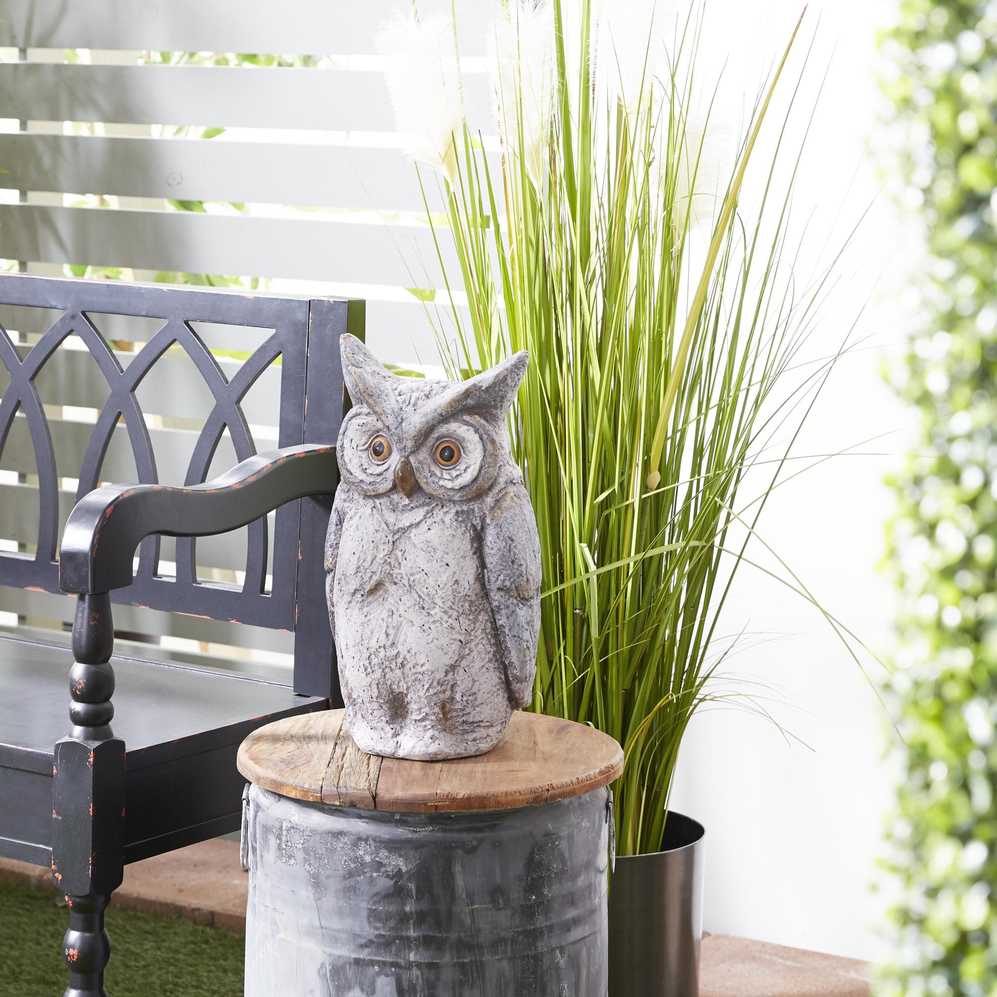 Owl Gray Polystone Indoor Outdoor Decorative Garden Sculpture