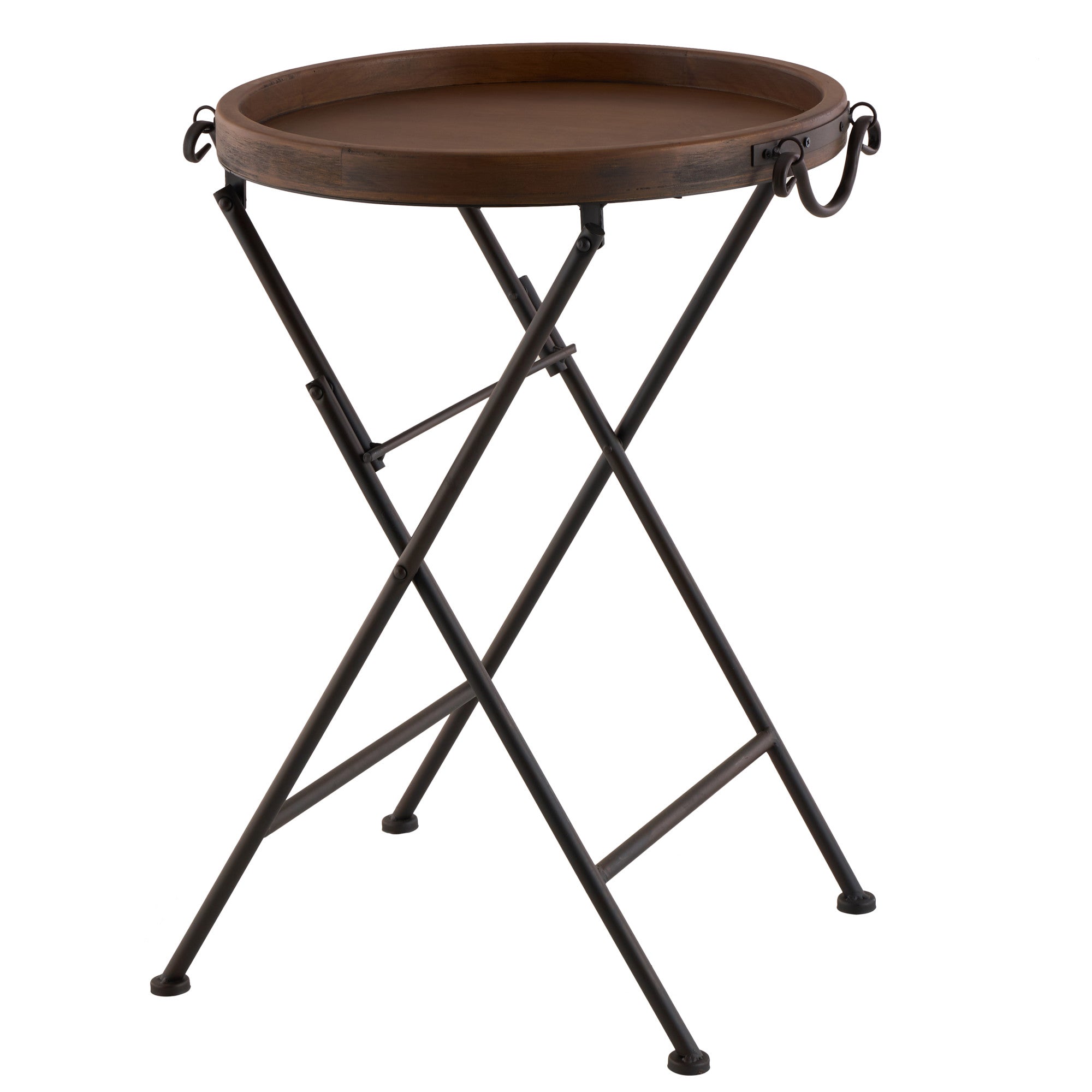 Black Metal Side End Accent Table with Brown Wood Top