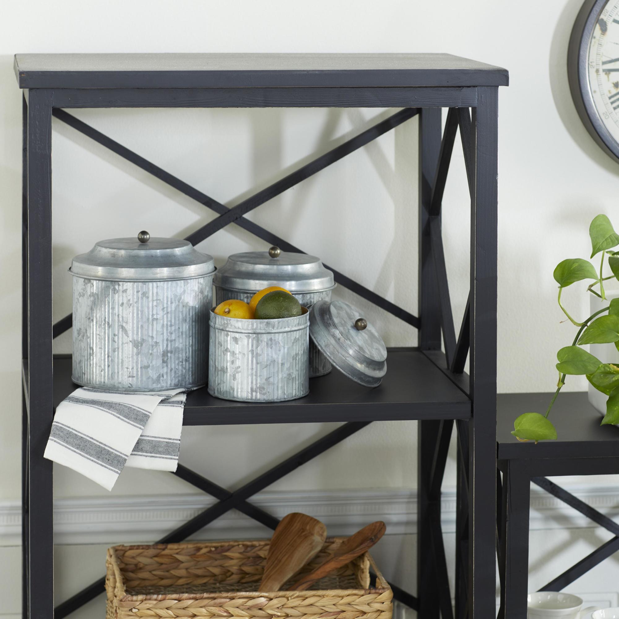 Set of 3 Silver Metal Galvanized Living Room Decorative Jars