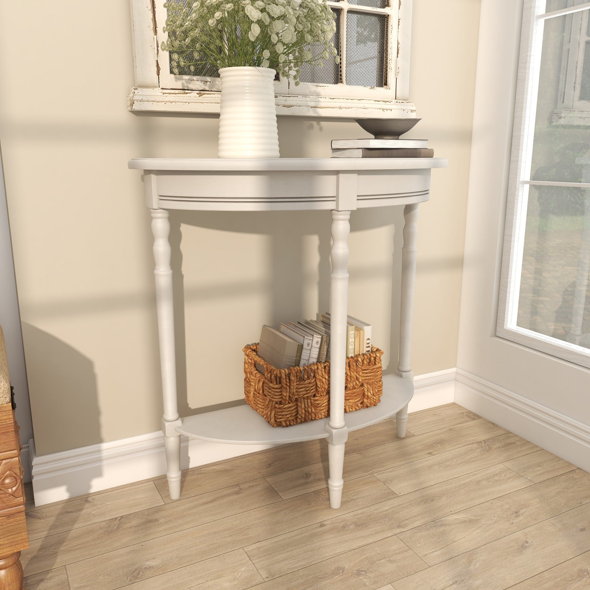 Wood Half Moon Living Room Console Table