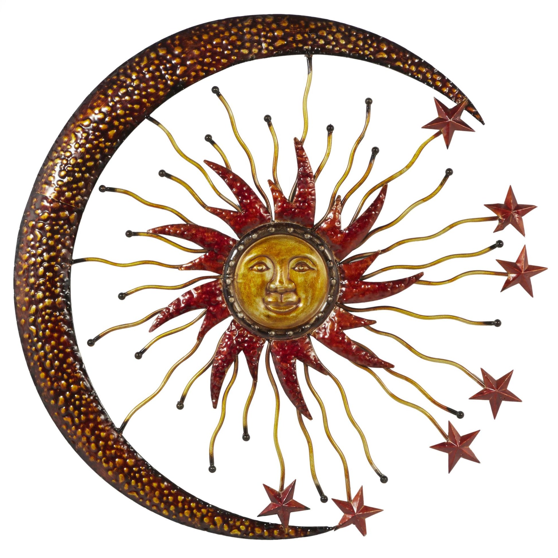 Sun and Moon Copper Metal Indoor Outdoor Home Wall Decor with Stars