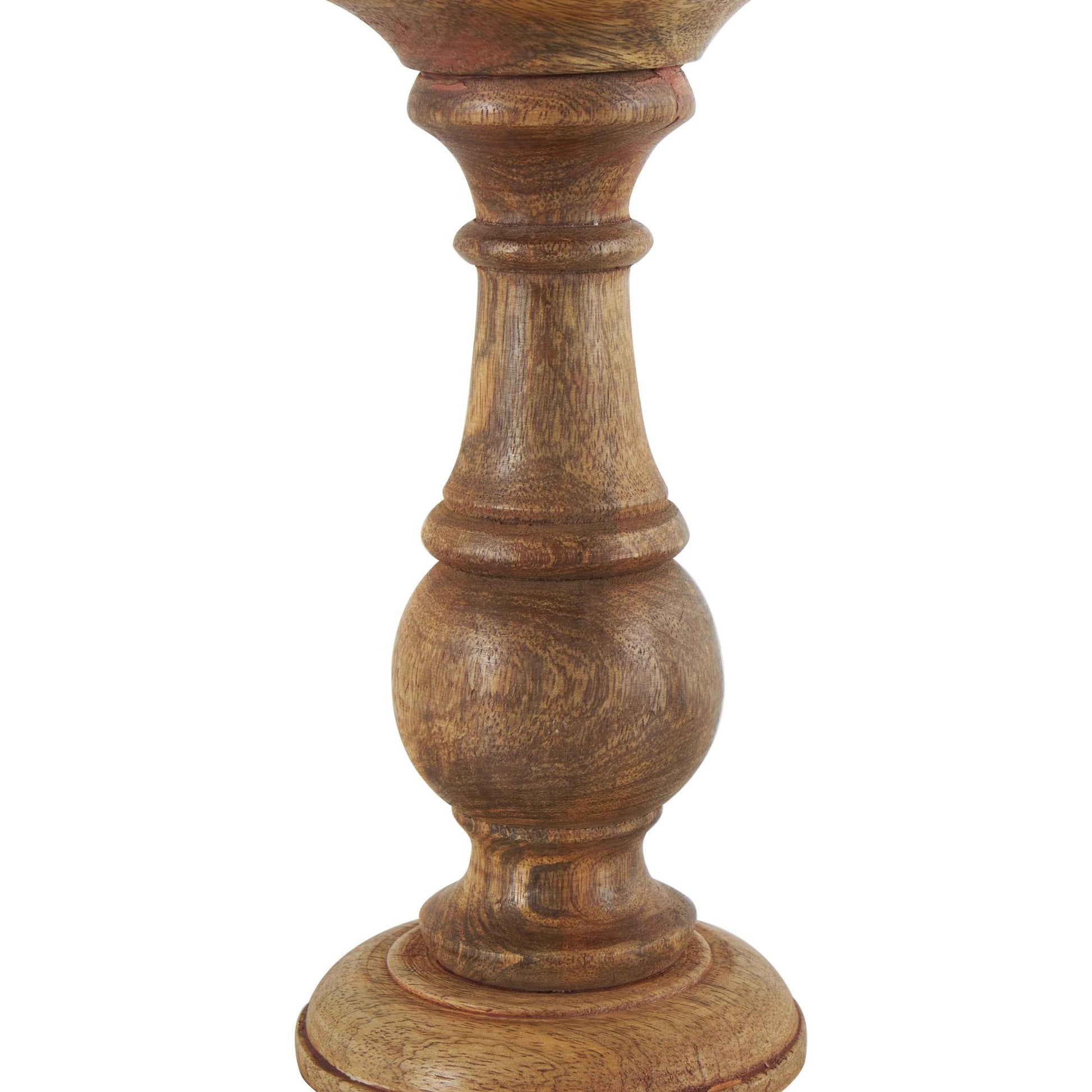 Set of 3 Mango Wood Distressed Turned Pillar Decorative Candle Holder