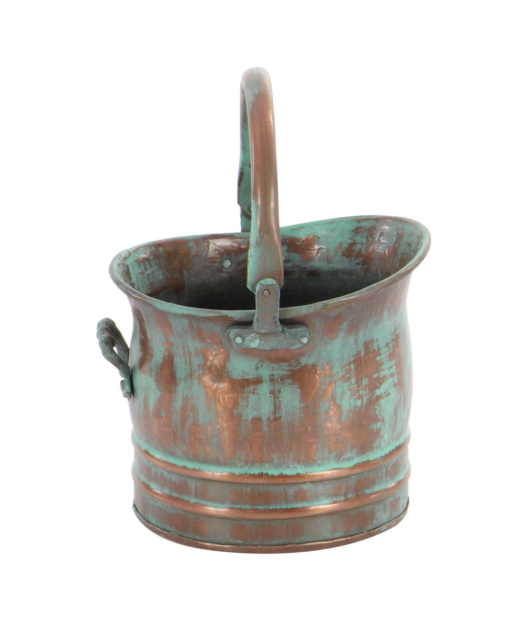 Set of 3 Copper Metal Patina Tulip Style Bucket Indoor Outdoor Planter with Stationary Handles