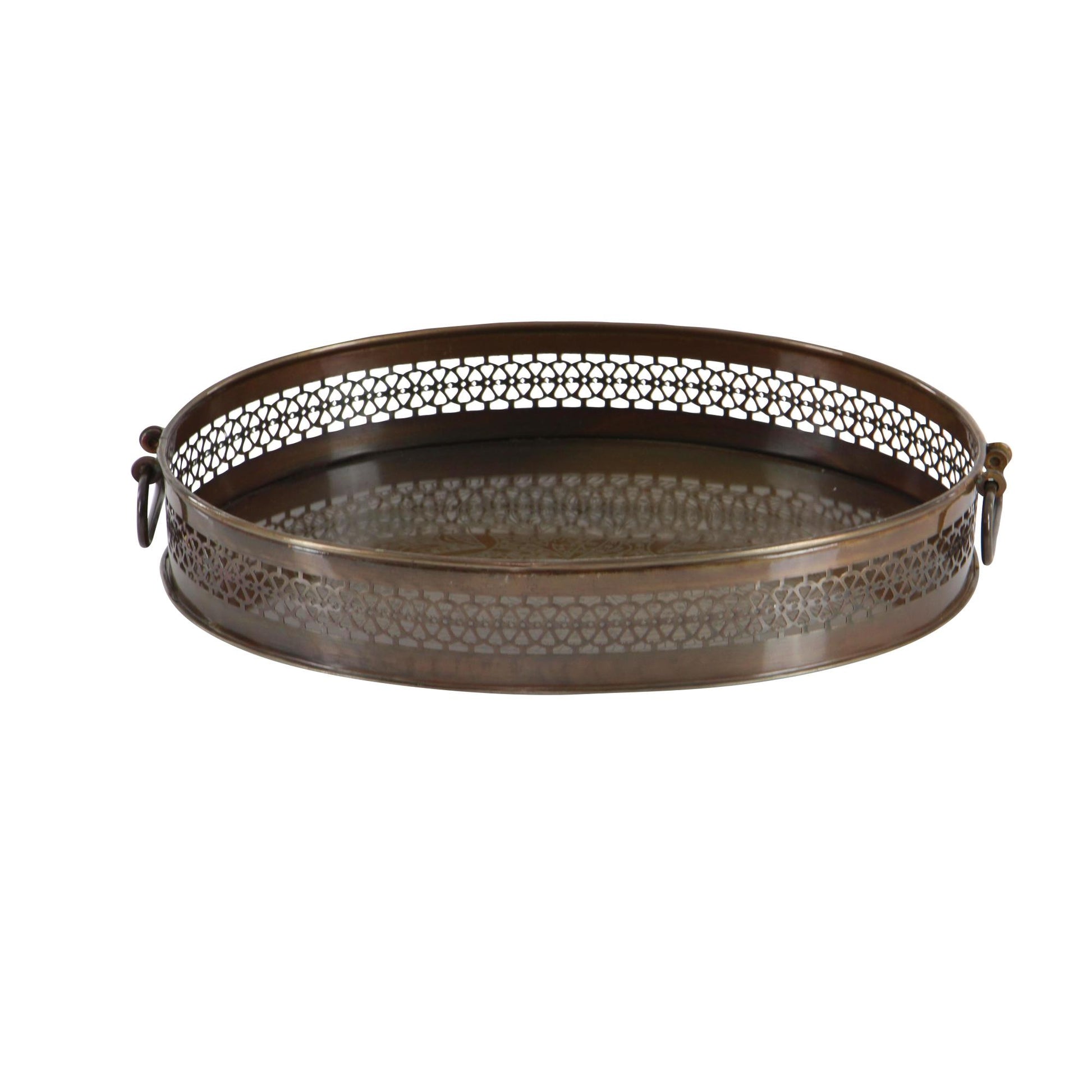 Set of 2 Floral Brown Metal Living Room Decor Tray