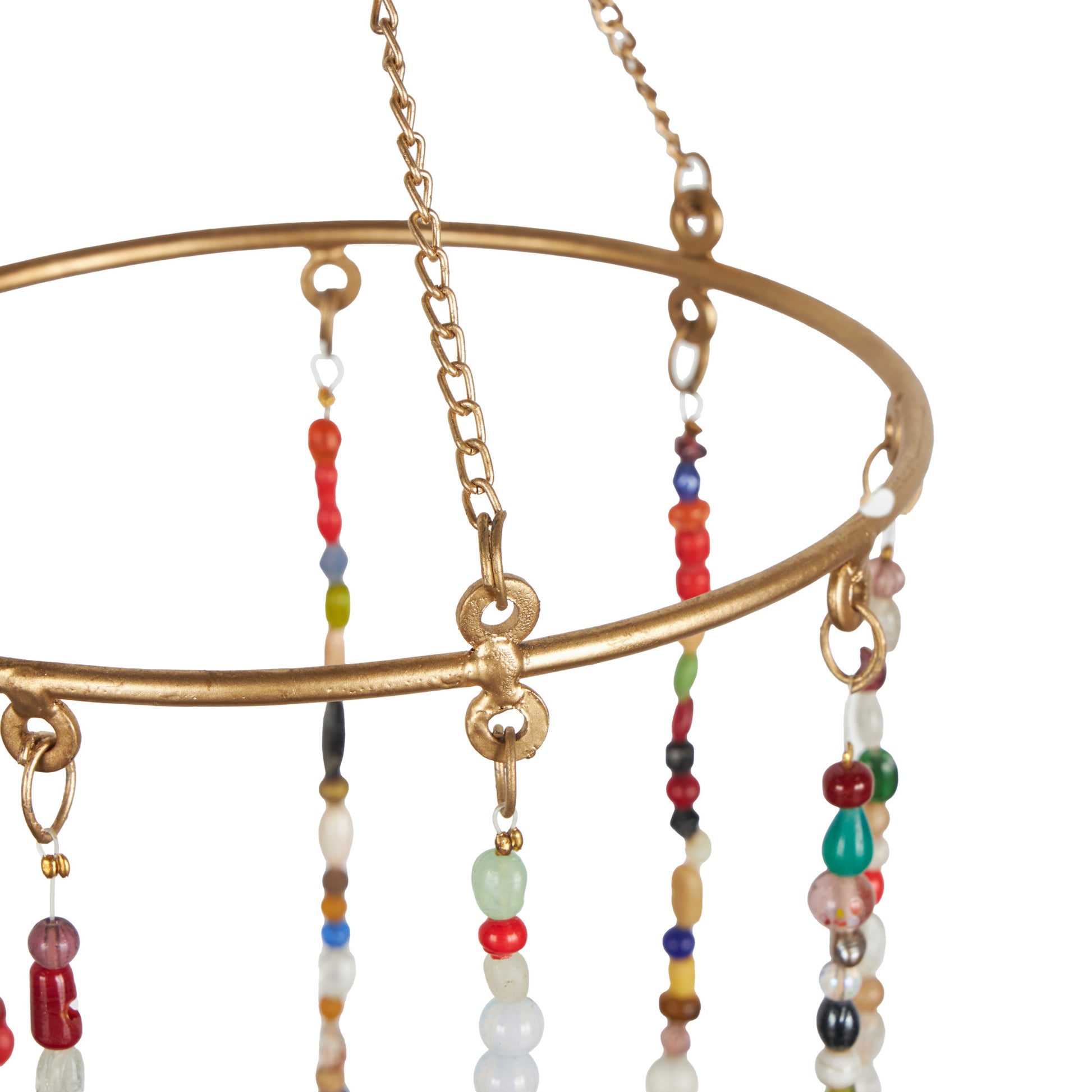 Bird Gold Metal Handmade Indoor Outdoor Windchime with Glass Beads and Cone Bells
