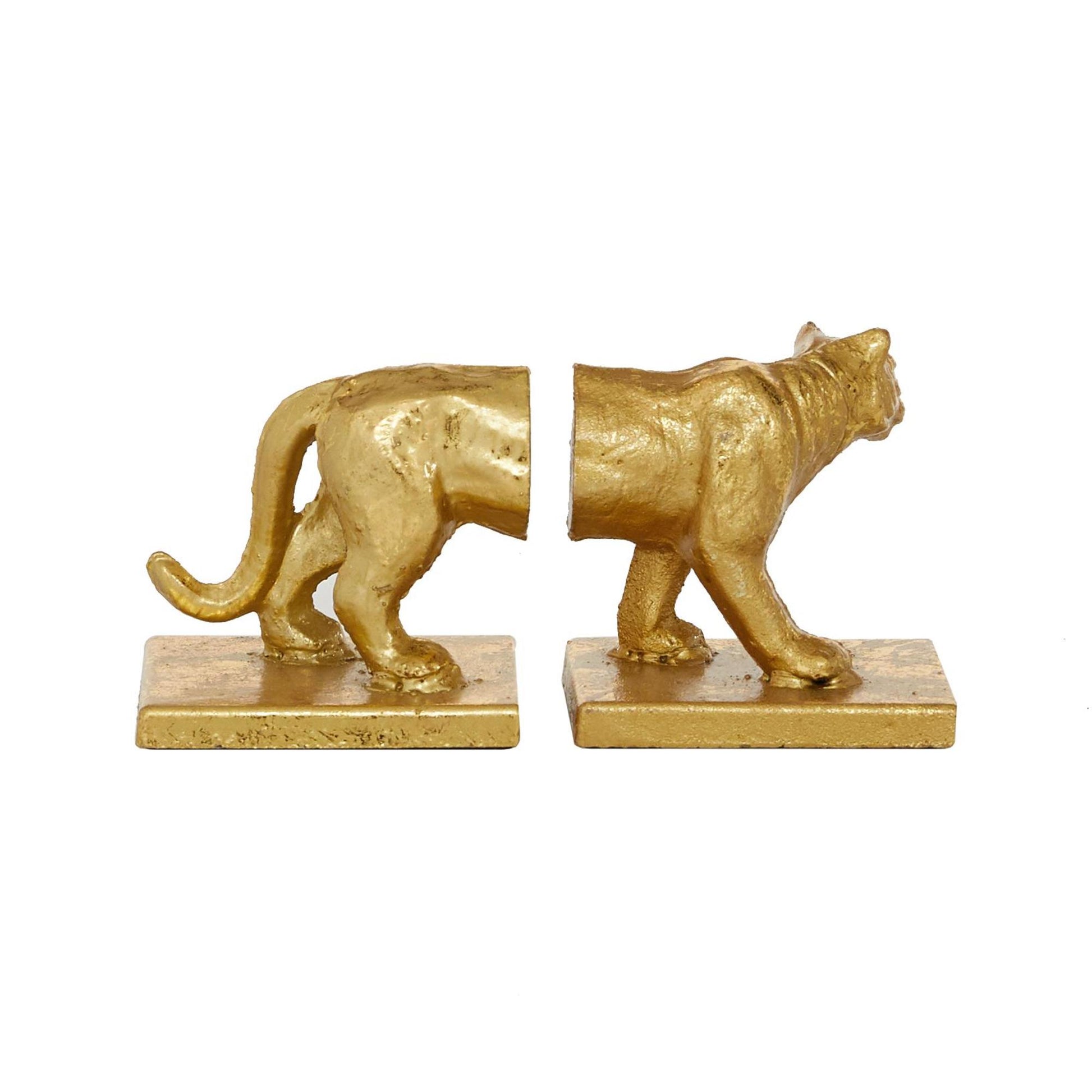 Set of 2 Leopard Gold Metal Decorative Bookends