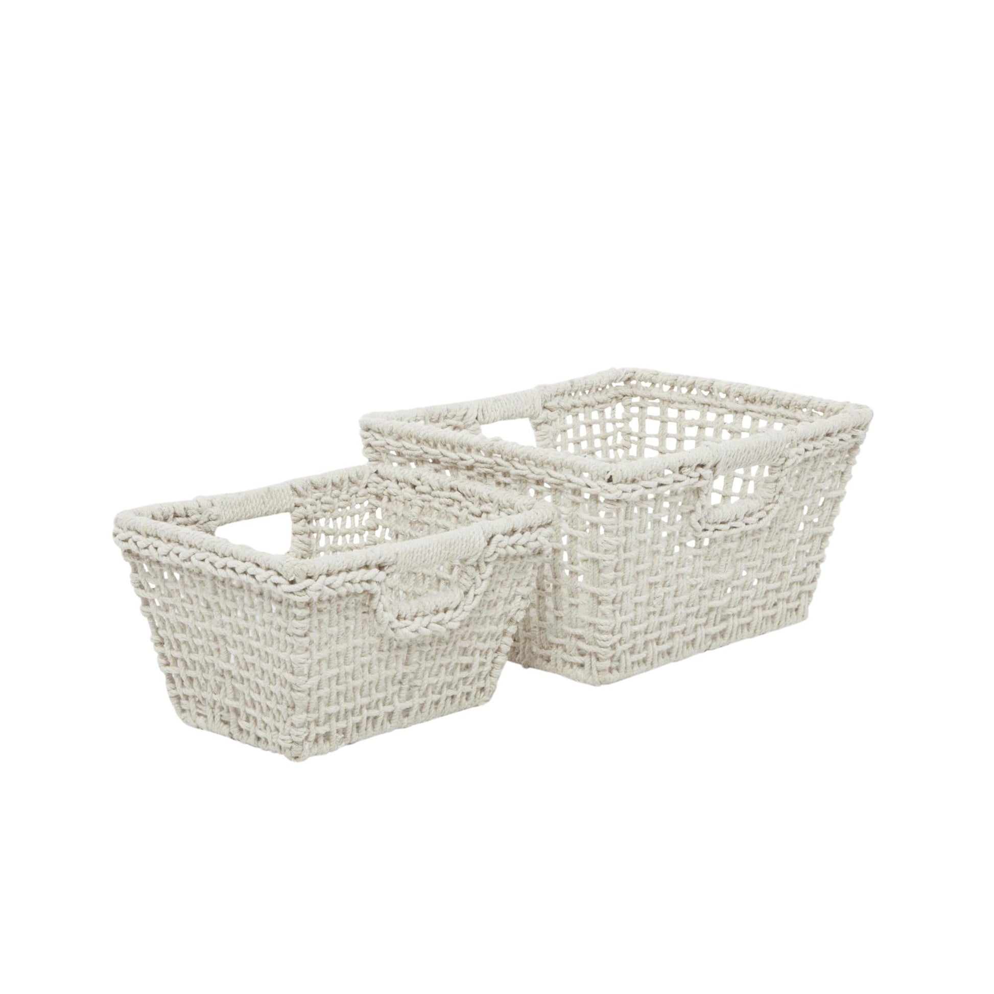 CosmoLiving by Cosmopolitan Set of 2 Cotton Fabric Handmade Decorative and Functional Storage Basket with Handles